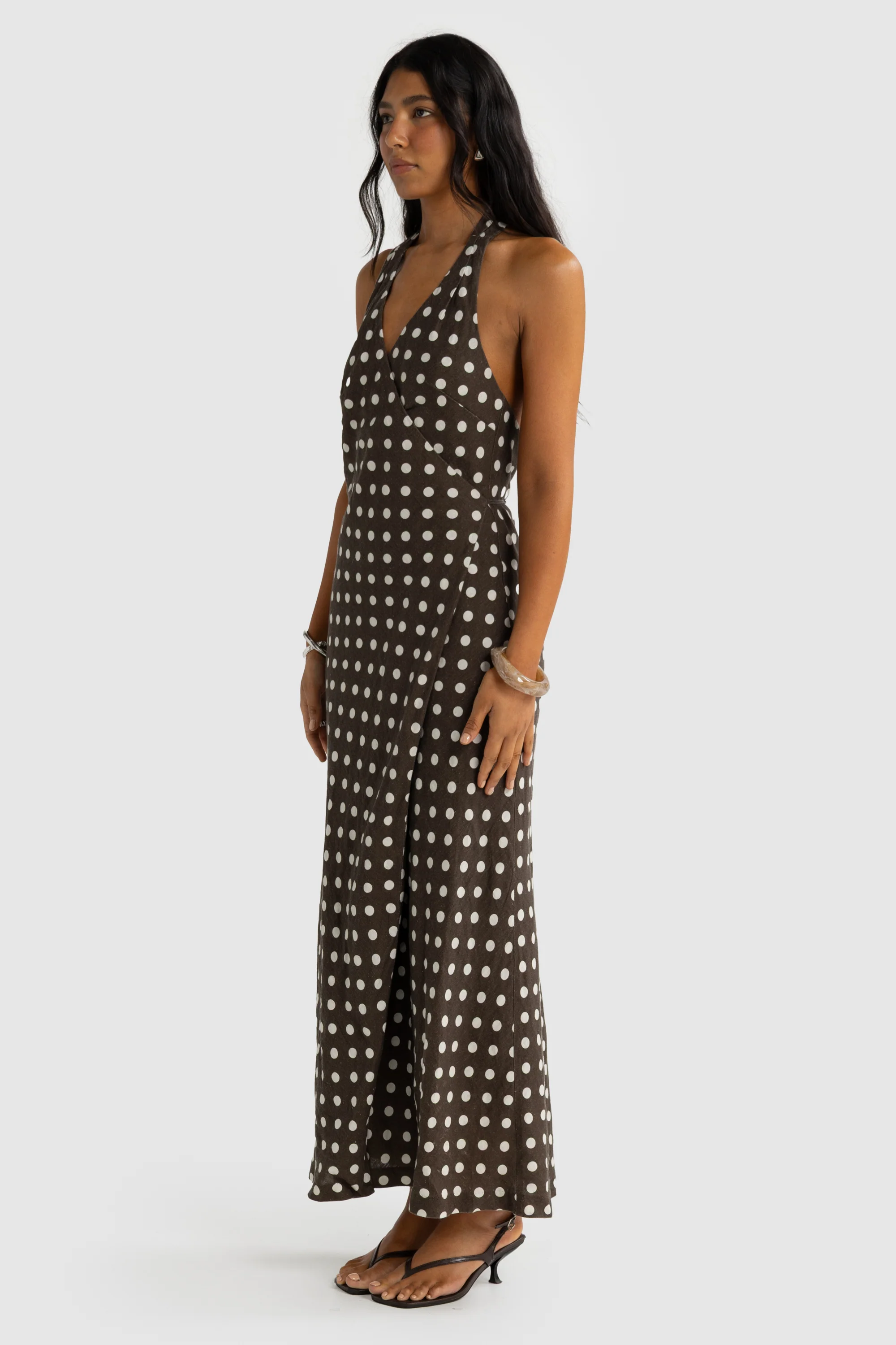 Elise Linen Wrap Full Length Dress Carob - Image 5