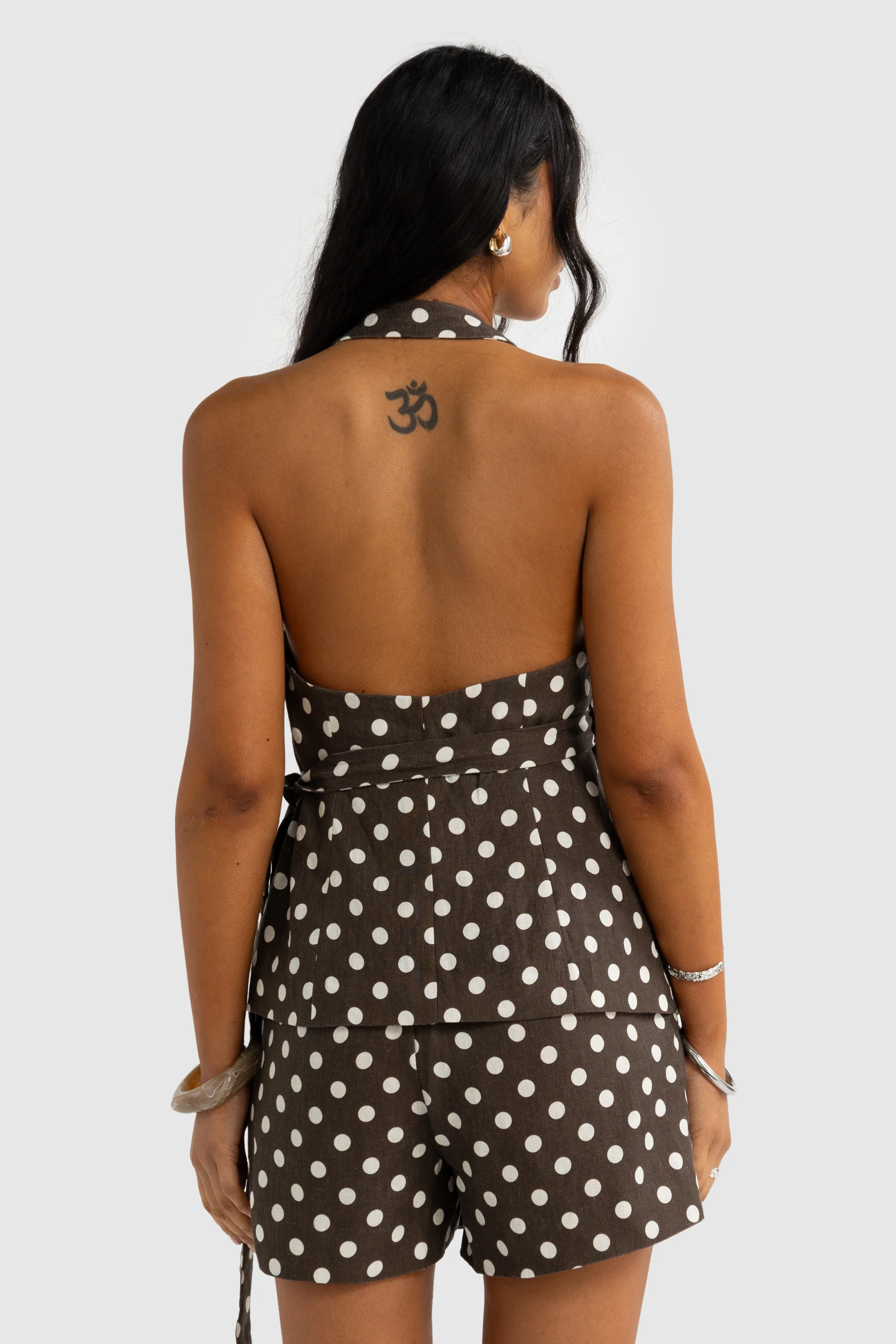 Elise Linen Wrap Top Carob Polkadot - Image 4