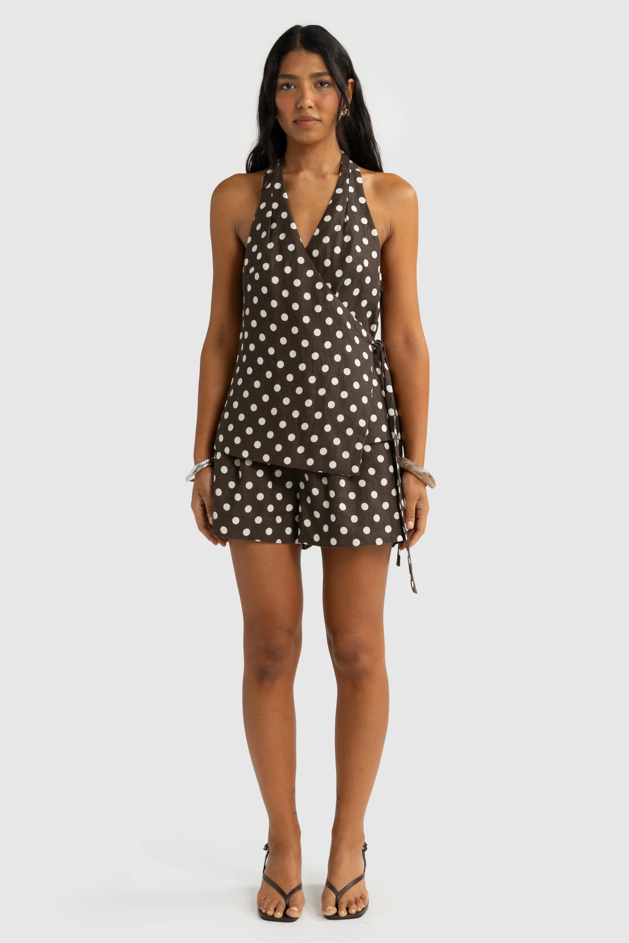 Elise Linen Wrap Top Carob Polkadot - Image 6