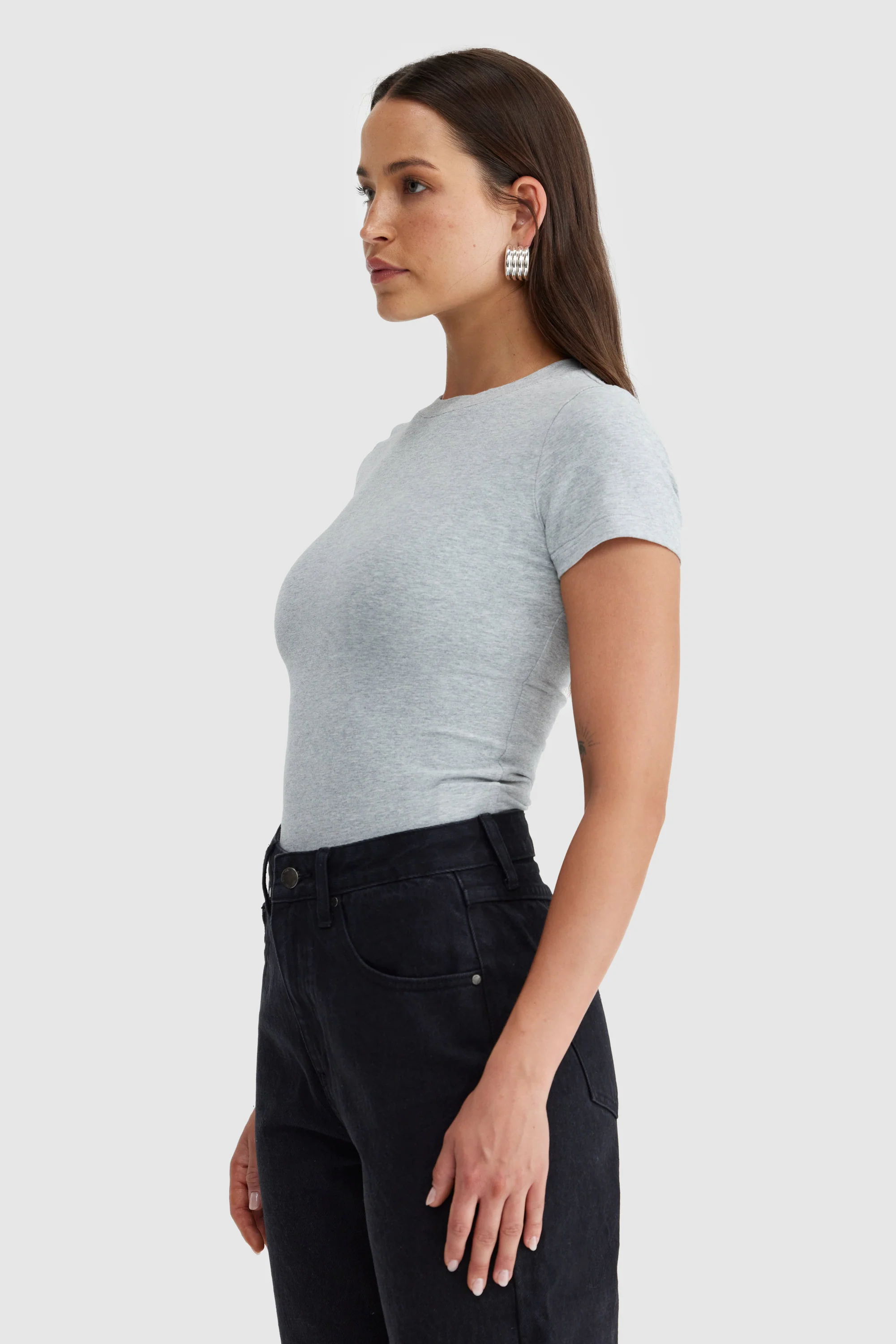 Evie Fitted T Shirt Grey Marle - Image 3
