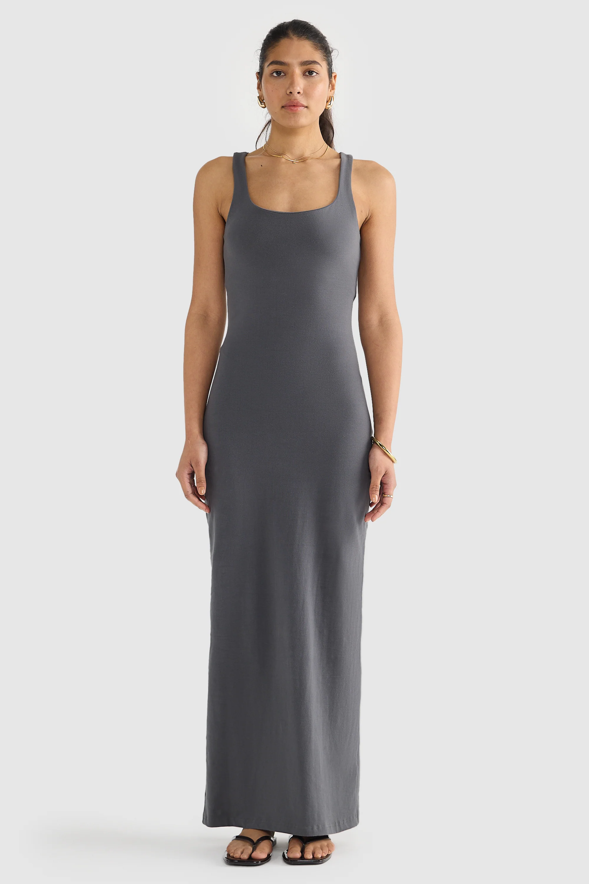 Evie Jersey Full Length Dress Charcoal