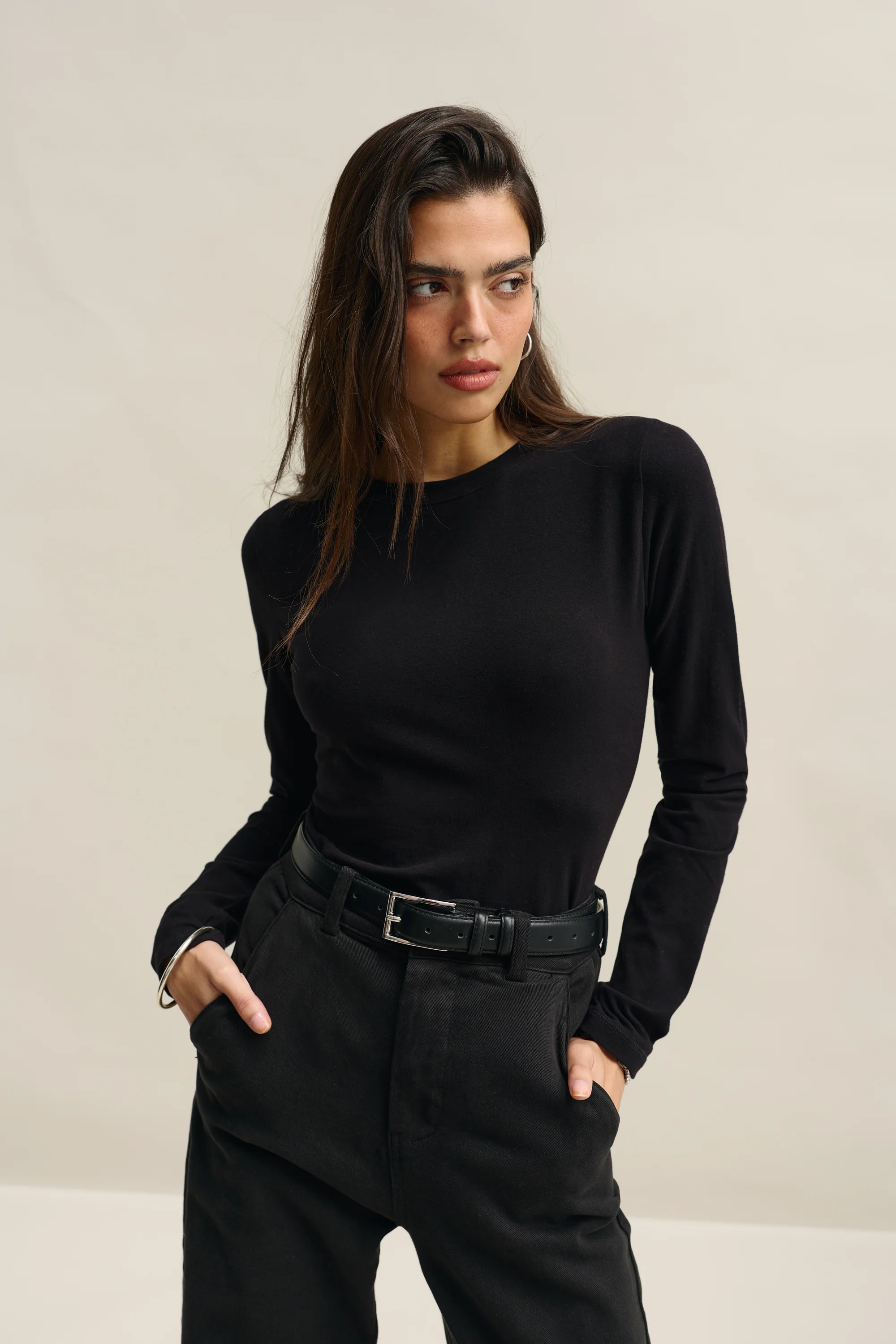 Evie Long Sleeve Fitted Top Black - Image 2