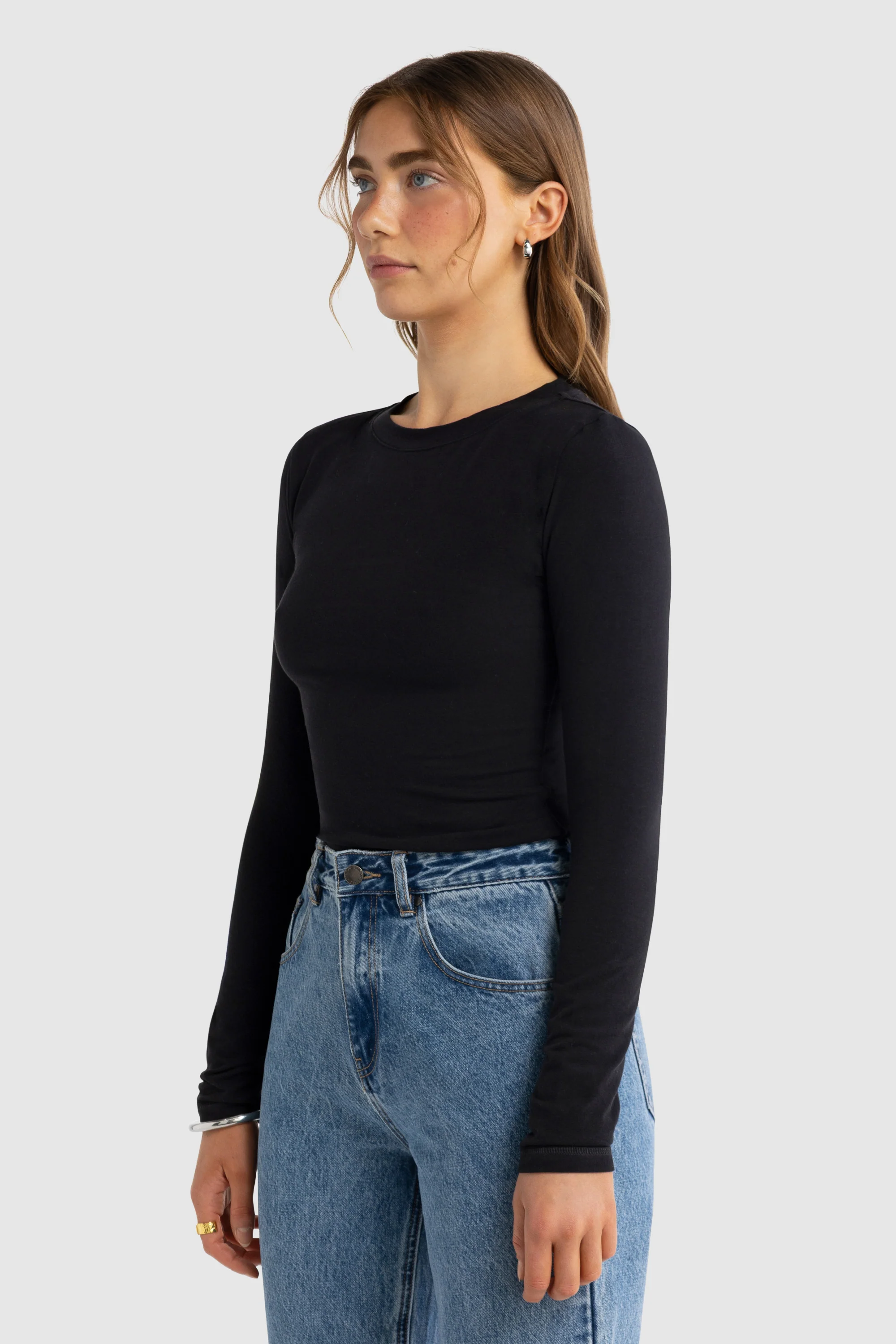 Evie Long Sleeve Fitted Top Black - Image 3