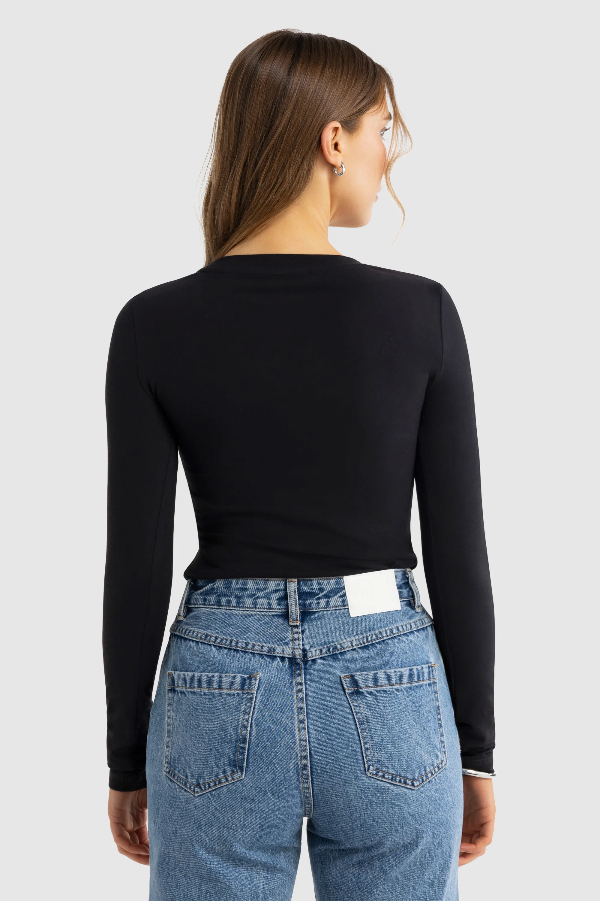 Evie Long Sleeve Fitted Top Black - Image 4