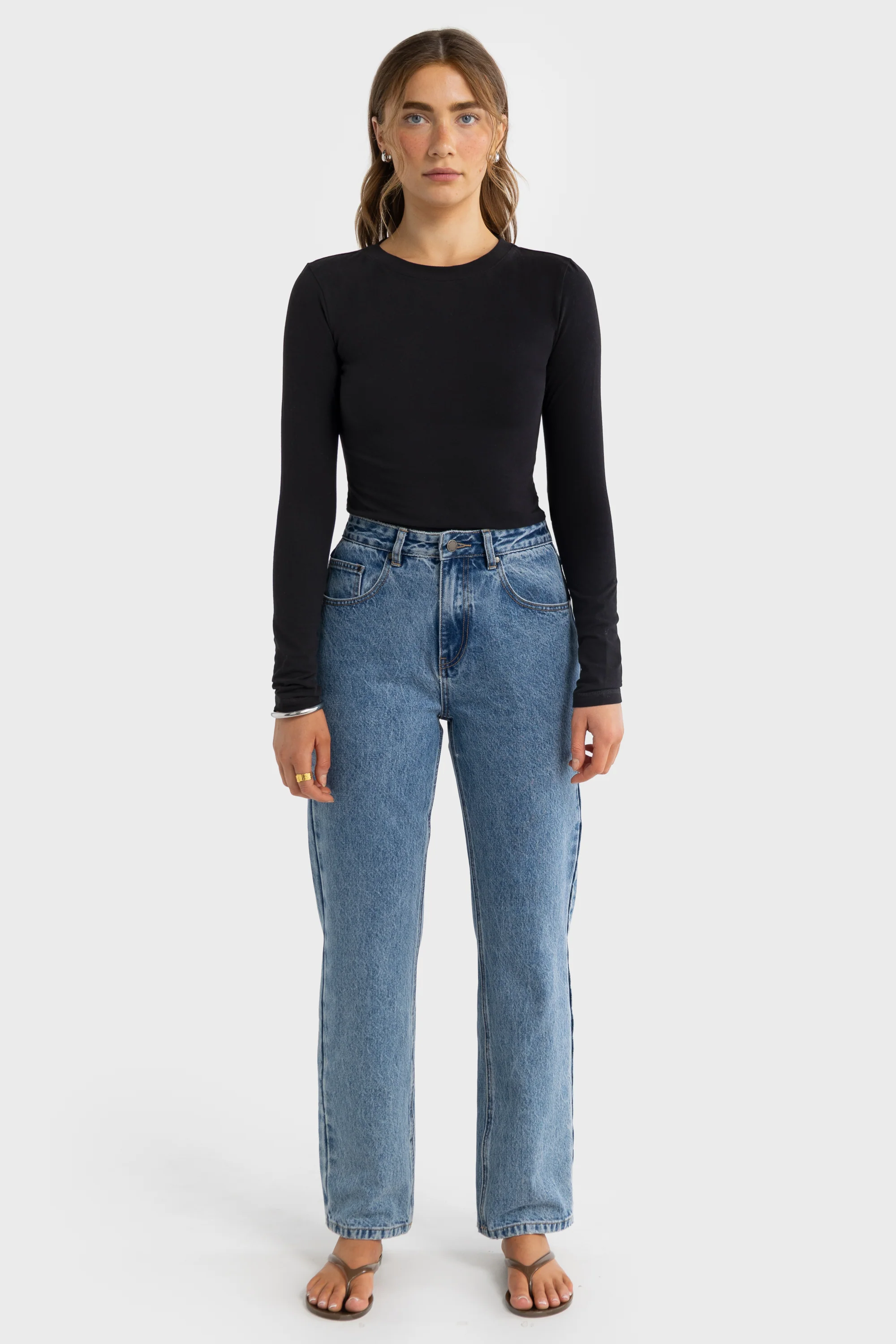 Evie Long Sleeve Fitted Top Black - Image 5