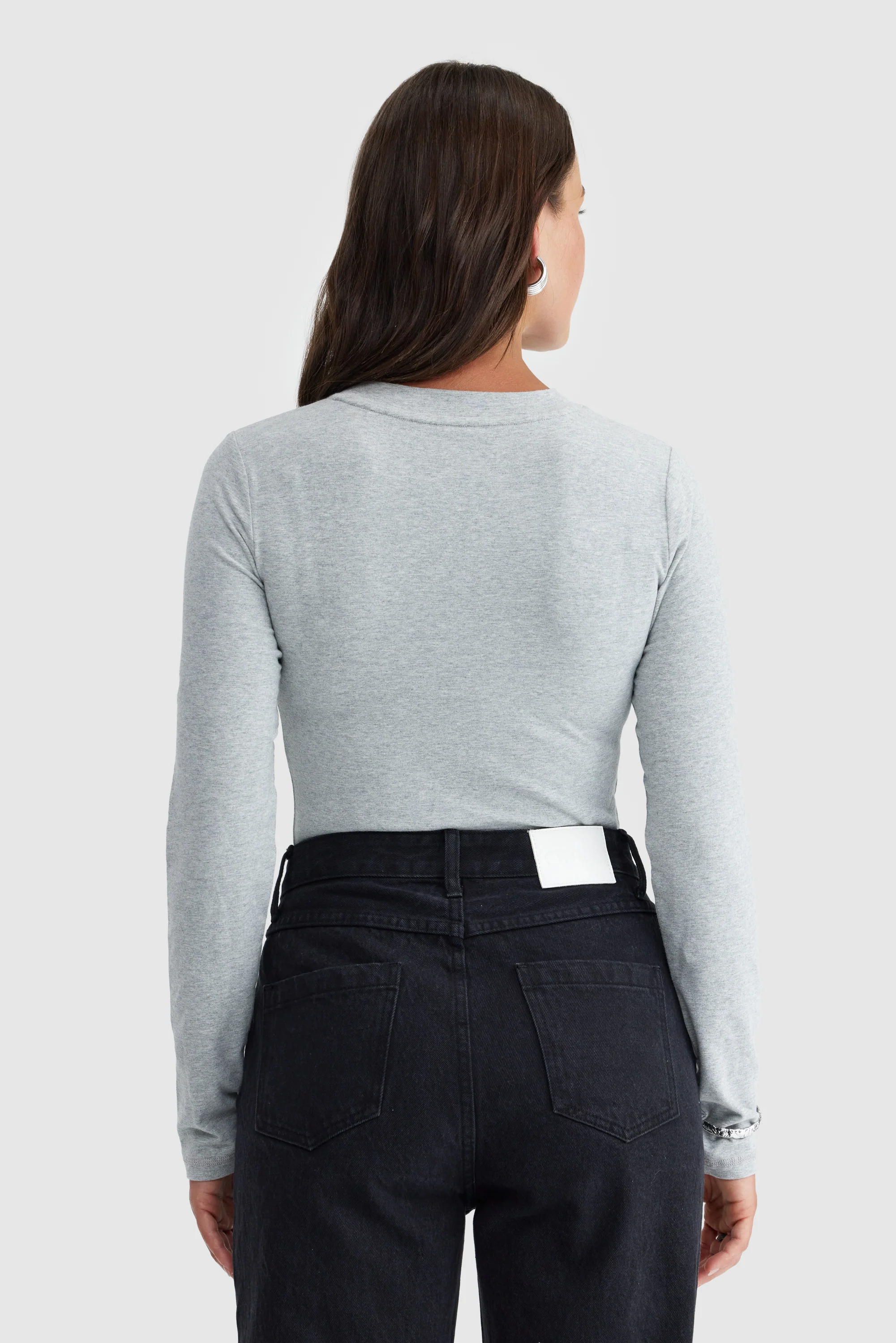 Evie Long Sleeve Fitted Top Grey Marle - Image 4