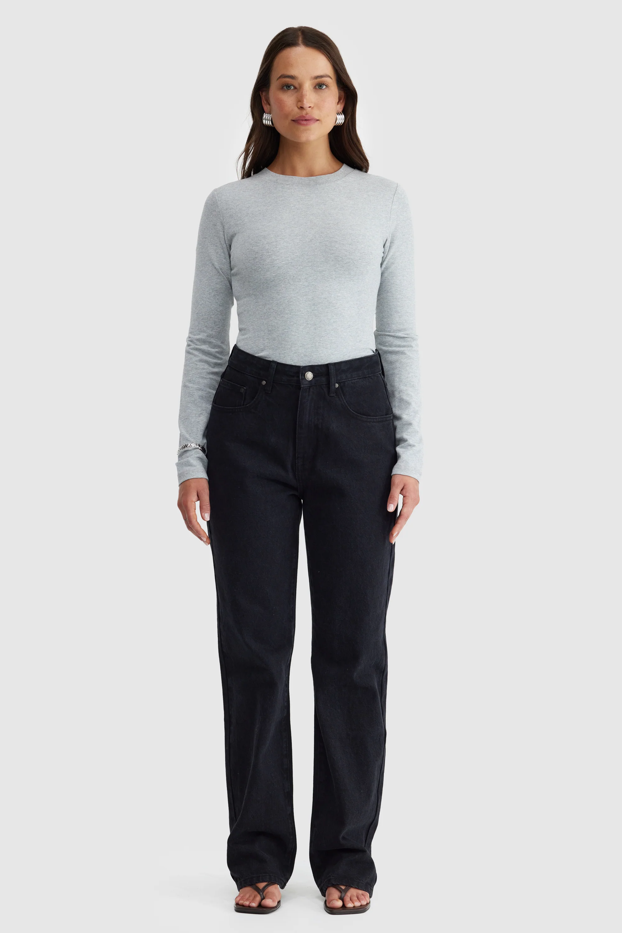 Evie Long Sleeve Fitted Top Grey Marle - Image 7