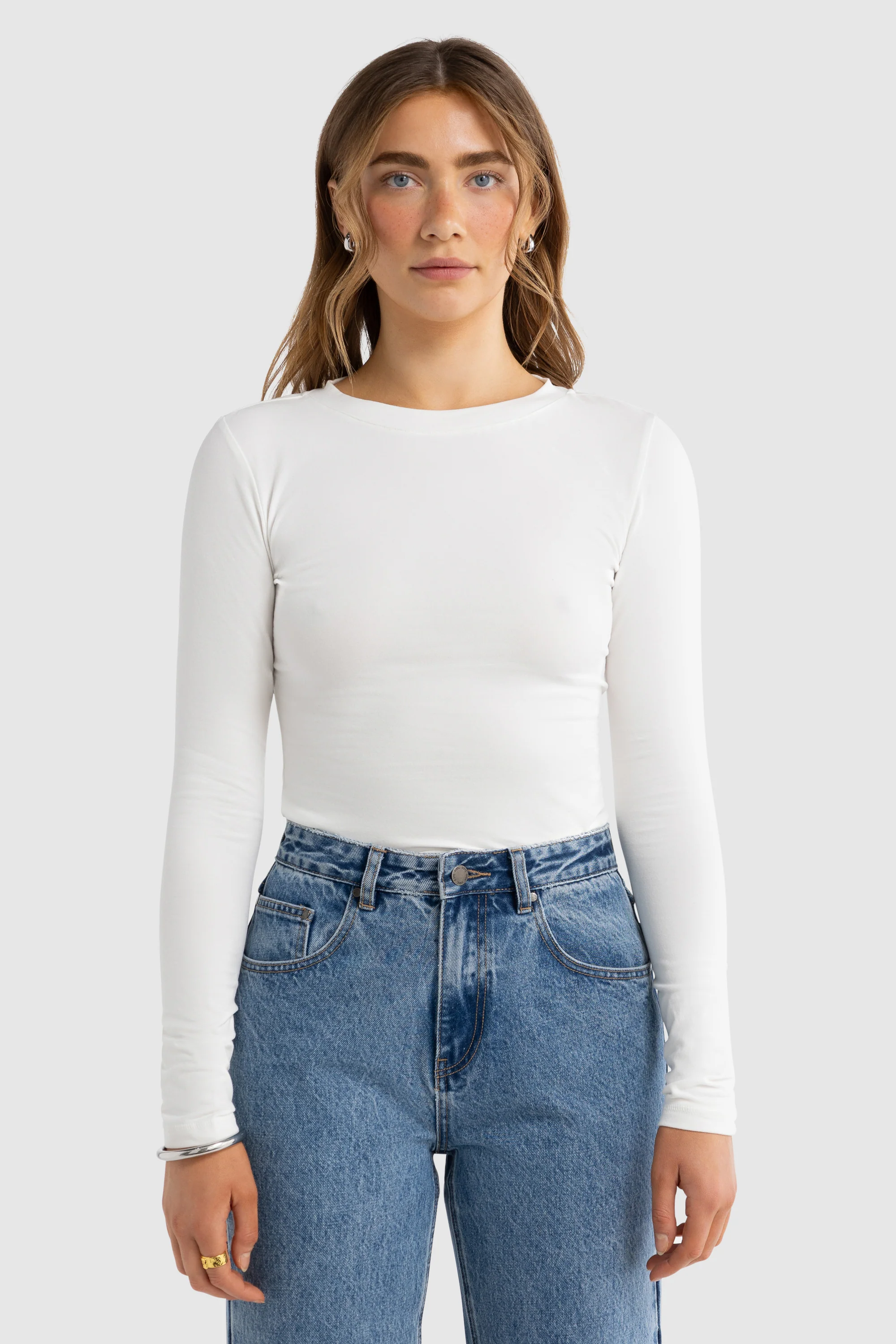 Evie Long Sleeve Fitted Top White