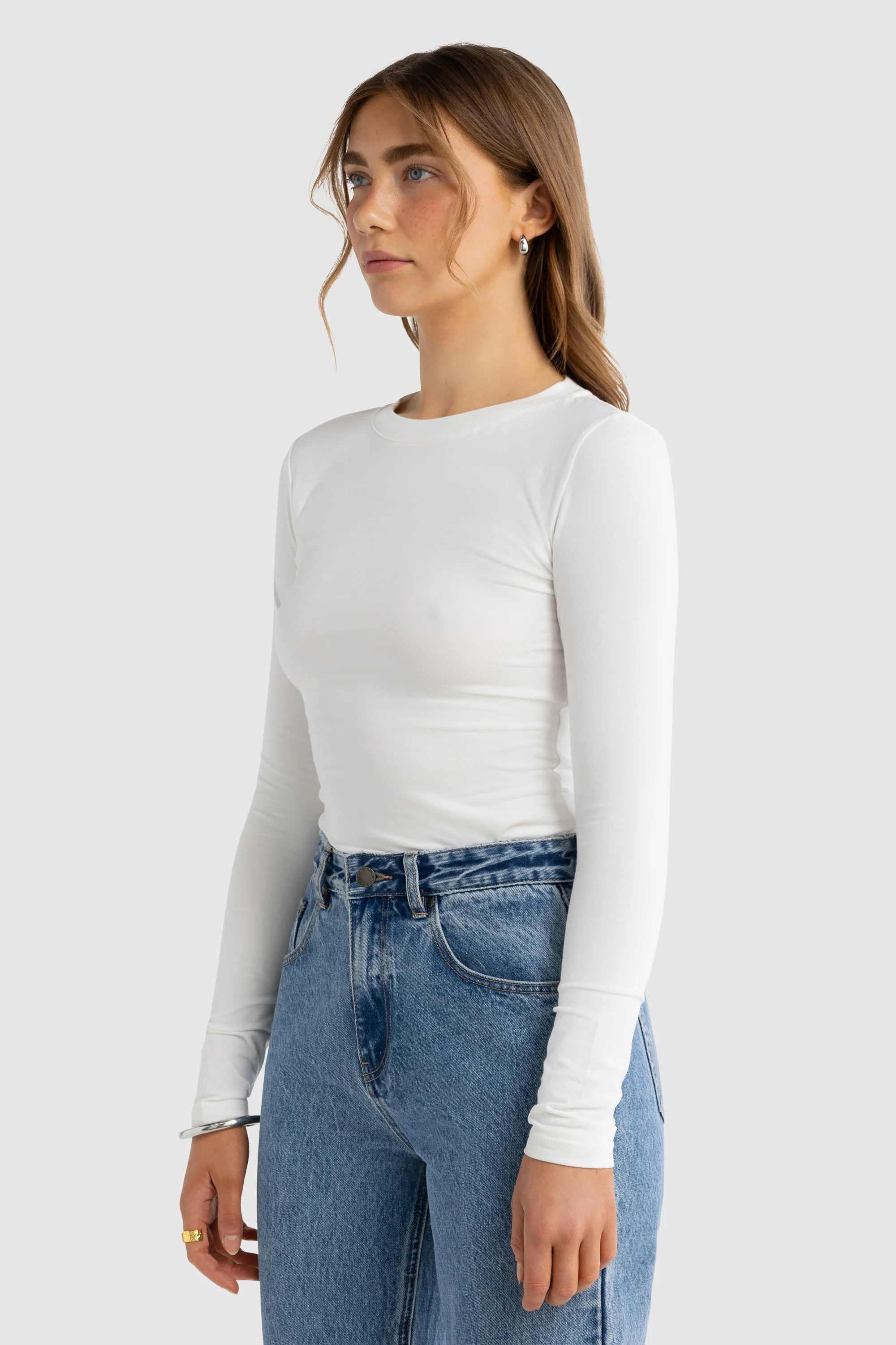 Evie Long Sleeve Fitted Top White - Image 3