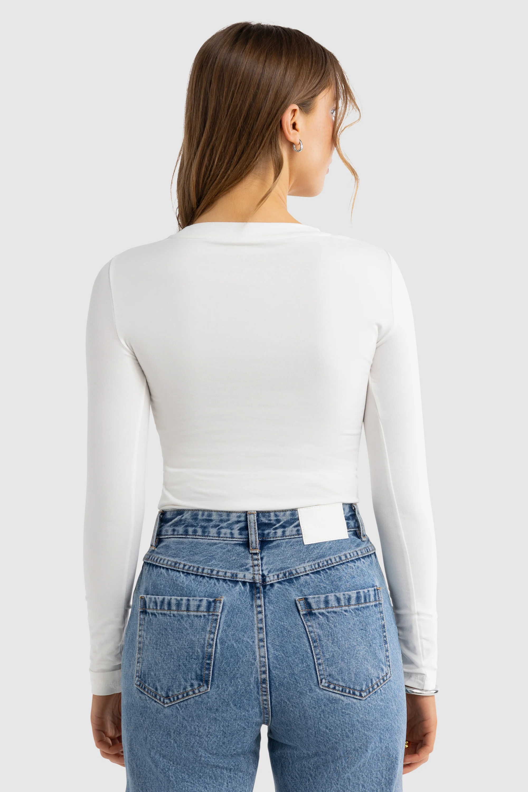 Evie Long Sleeve Fitted Top White - Image 4