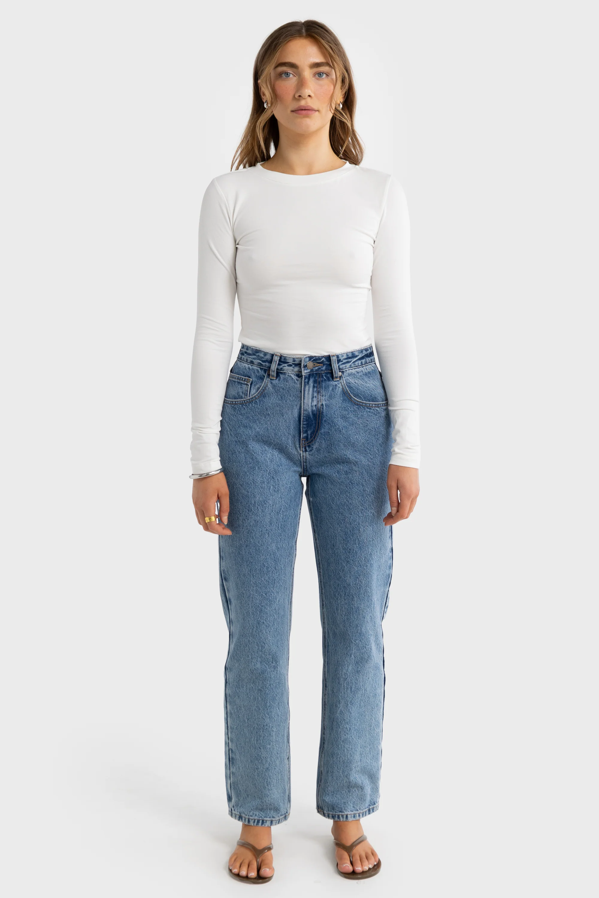 Evie Long Sleeve Fitted Top White - Image 5