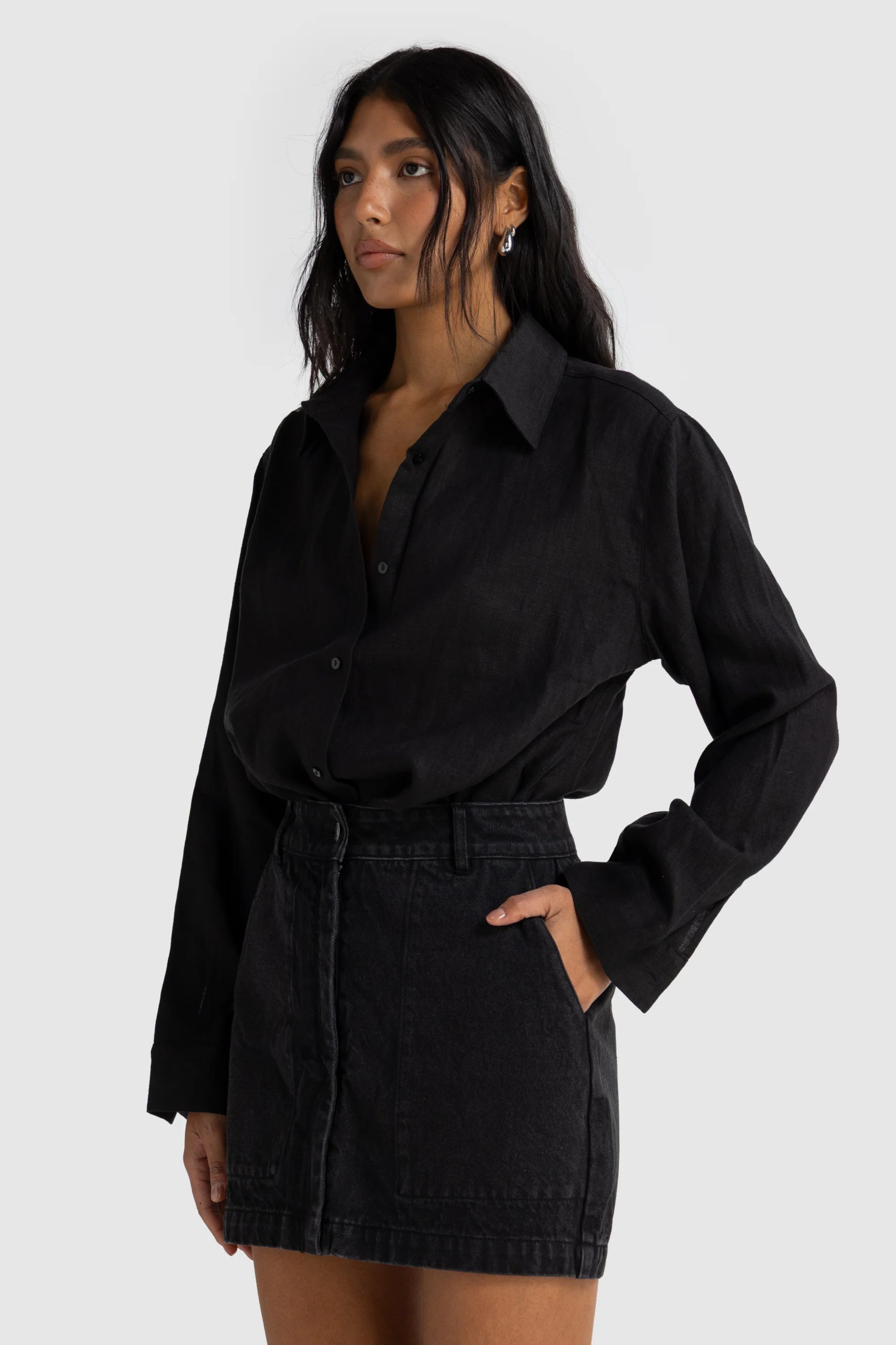 Harley Denim Mini Skirt Washed Black - Image 4