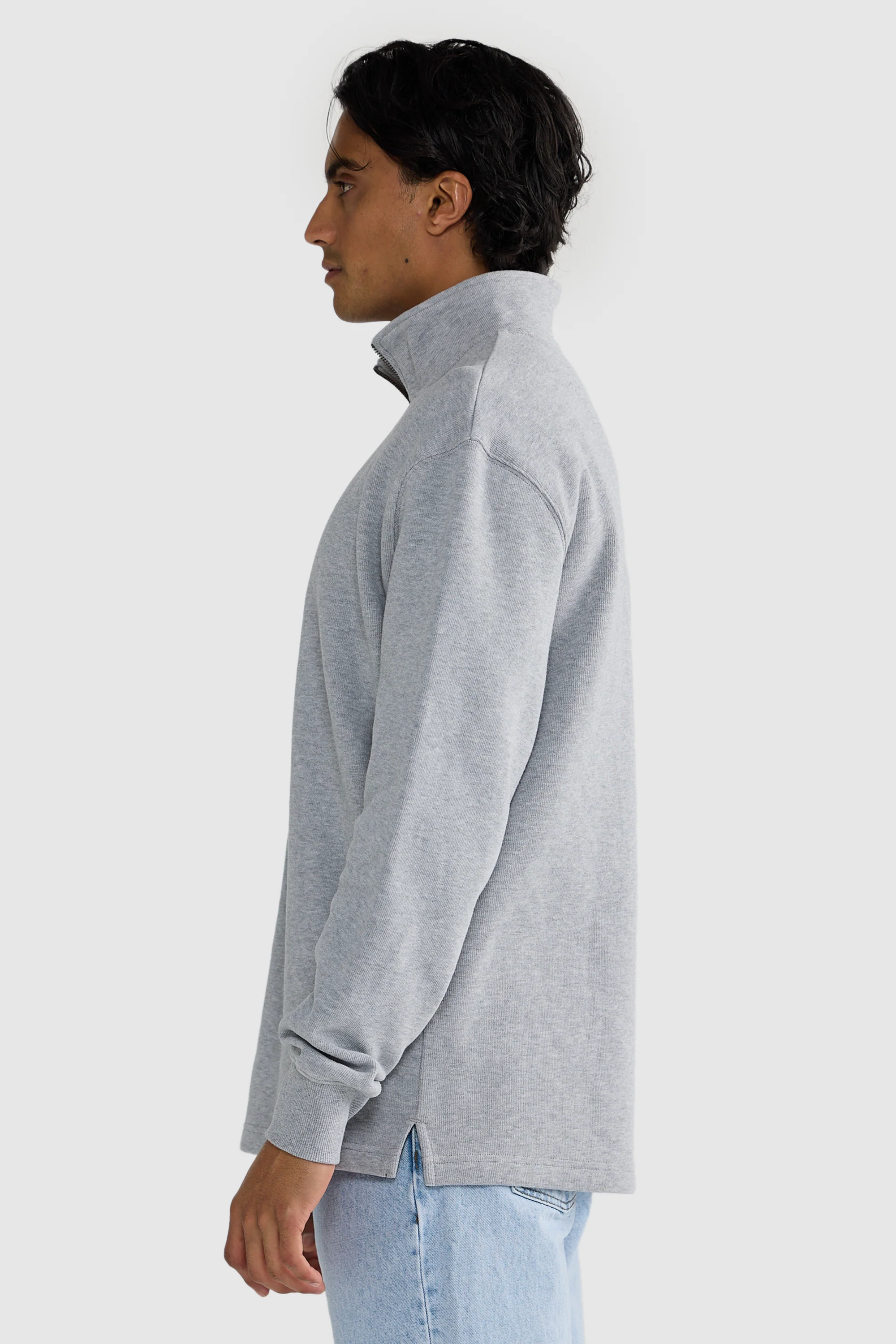 Kellock Ribbed Quarter Zip Grey Marle - Image 3