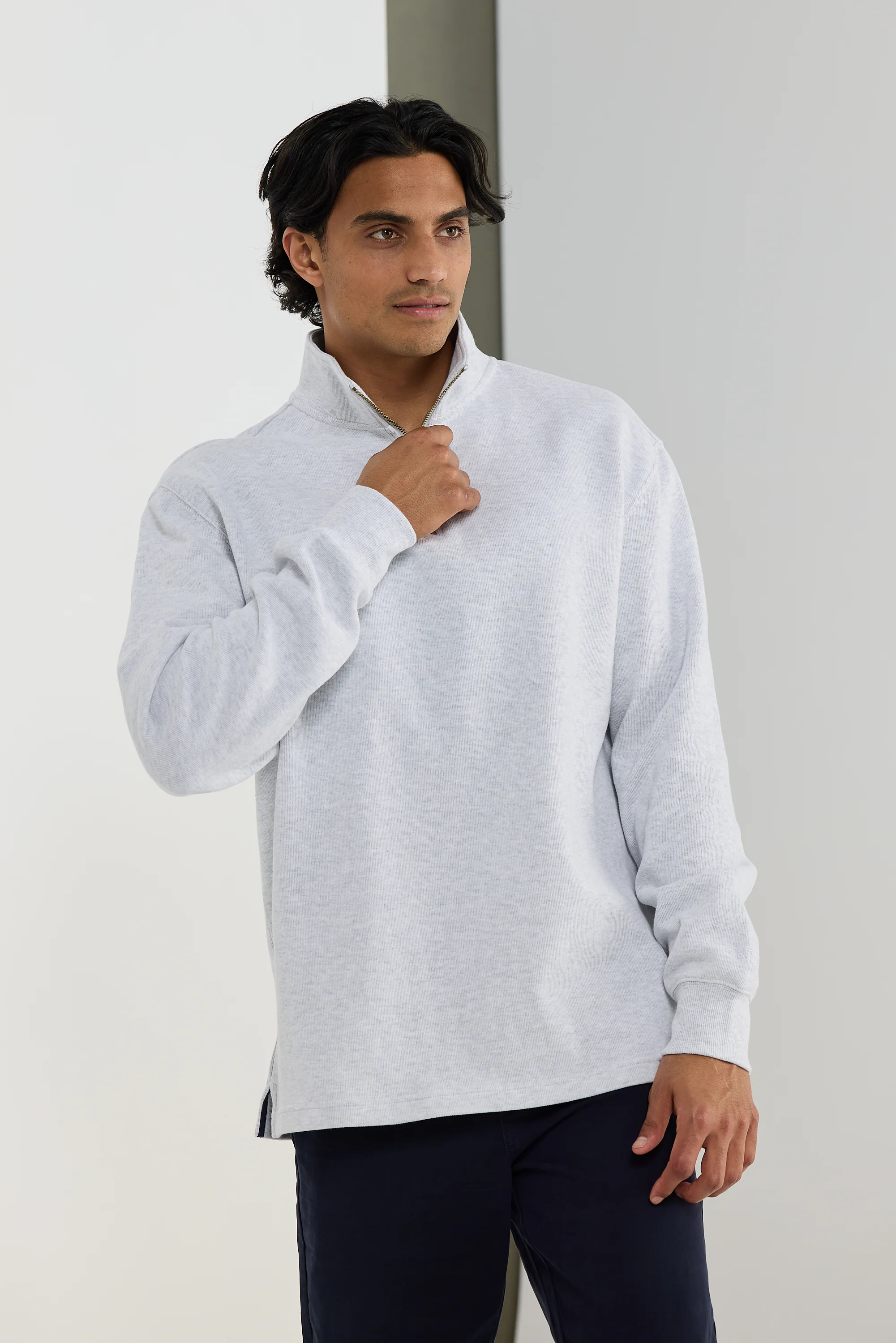 Kellock Ribbed Quarter Zip White Marle - Image 2