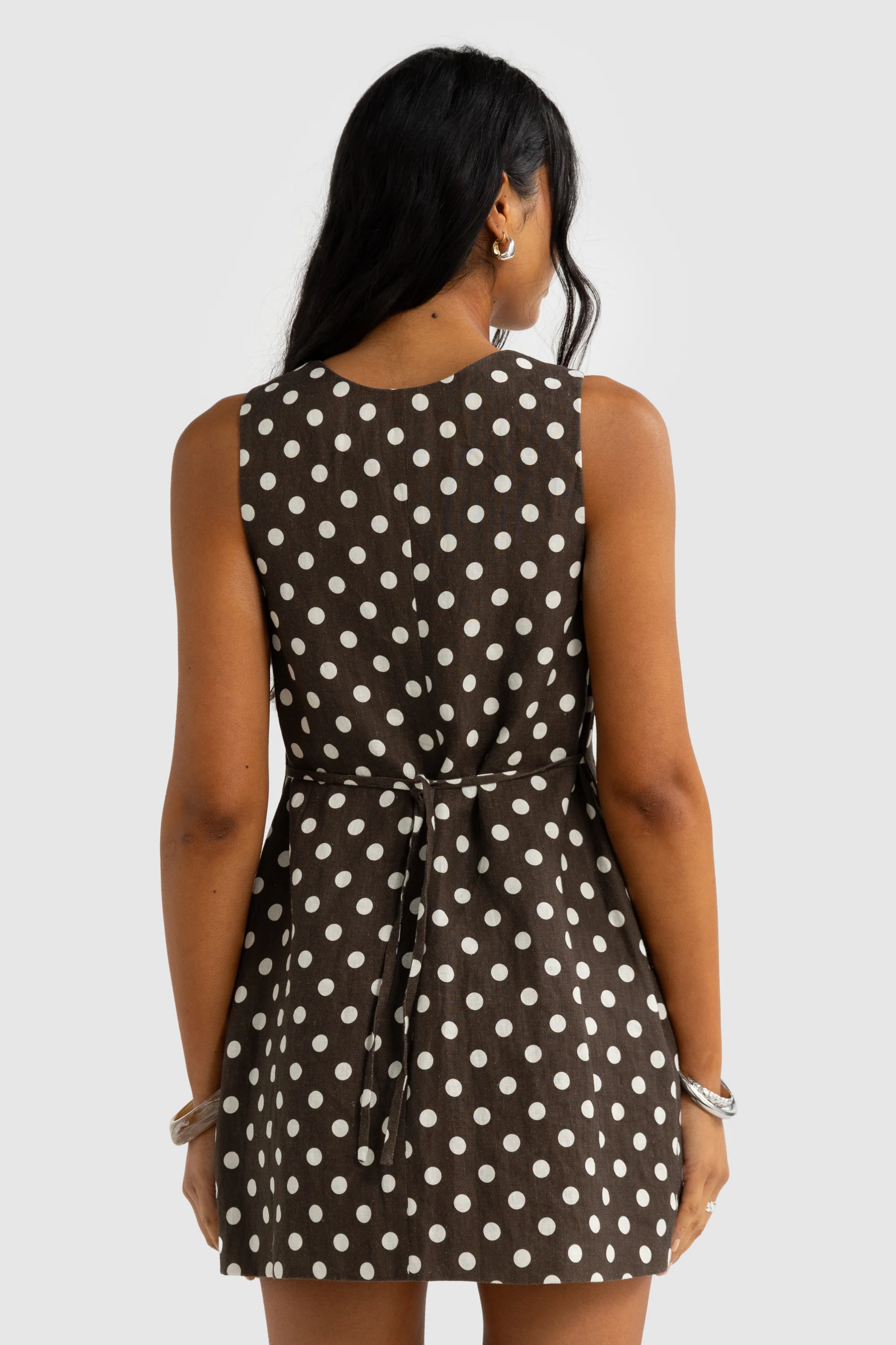 Koda Linen Mini Dress Carob Polkadot - Image 5