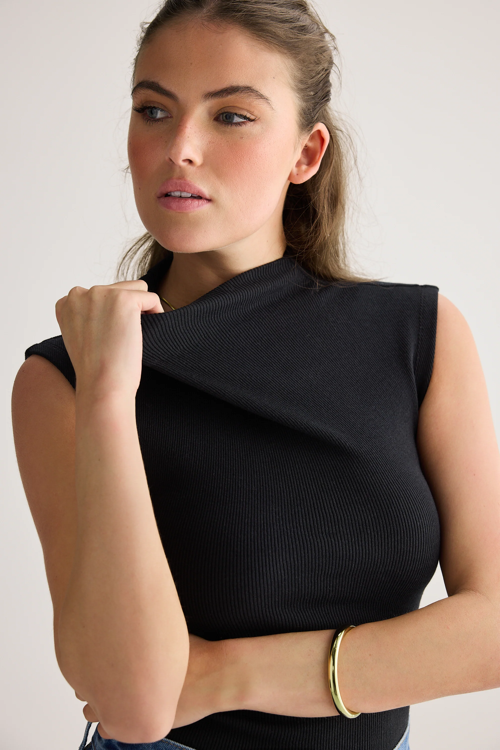 Liv High Neck Rib Top Black - Image 2