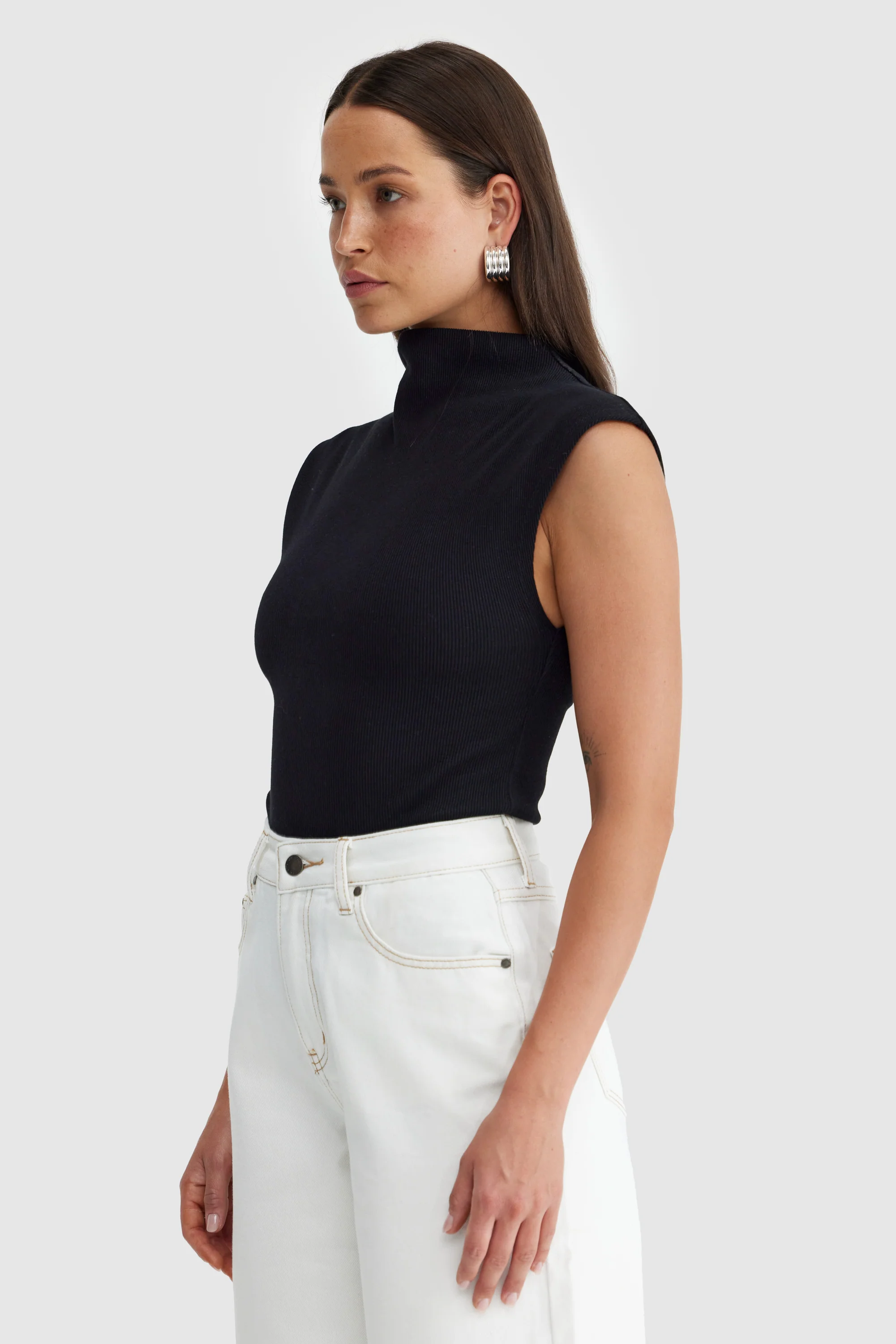 Liv High Neck Rib Top Black - Image 3