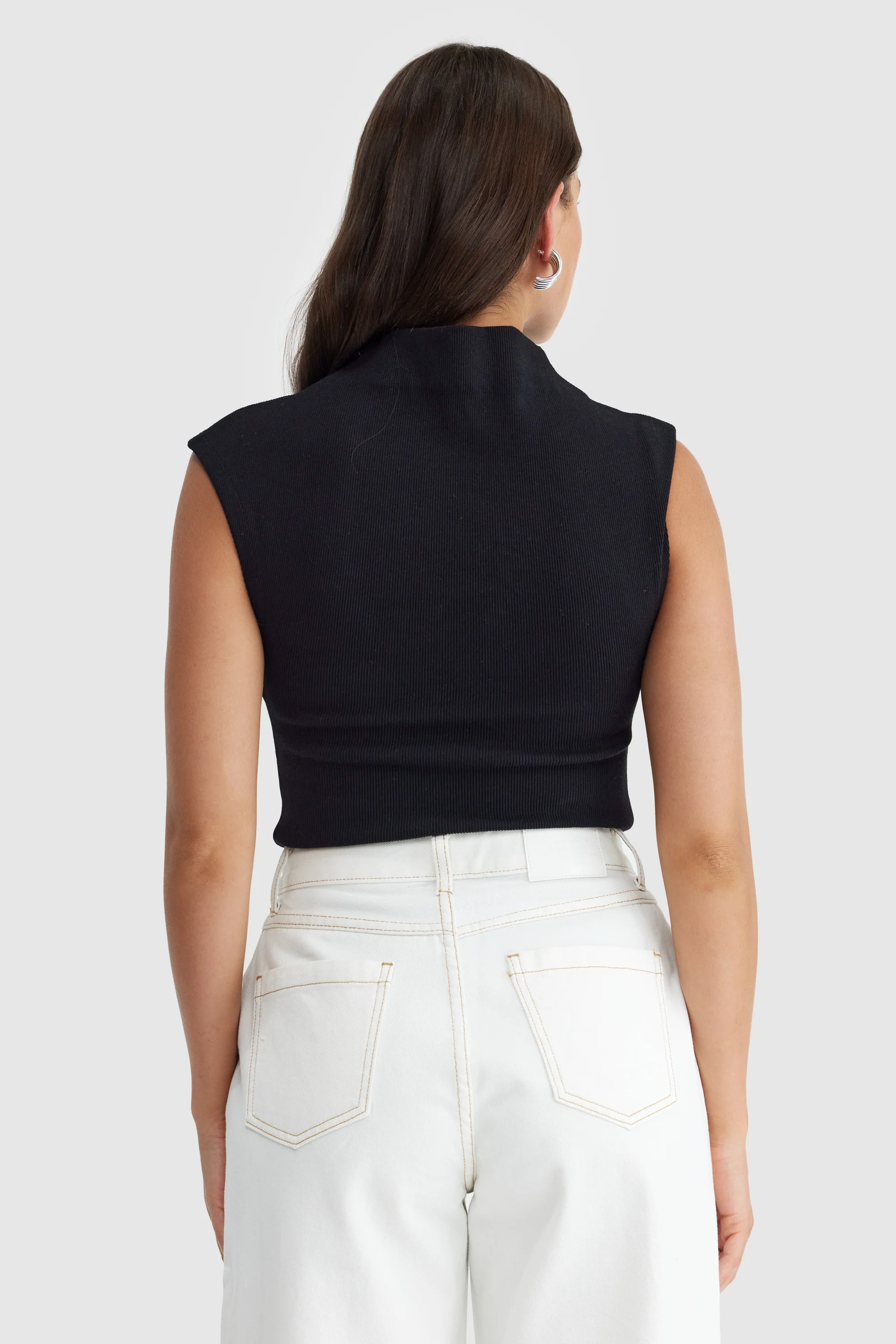 Liv High Neck Rib Top Black - Image 4