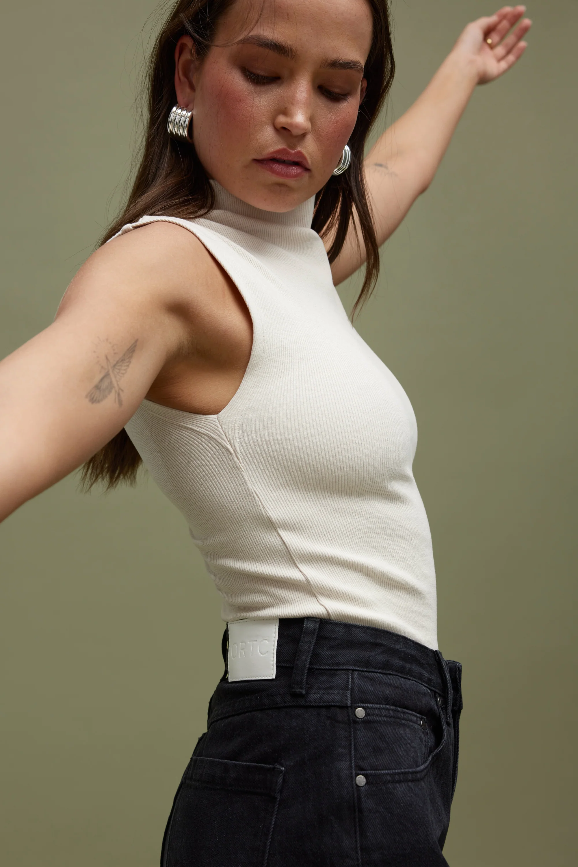 Liv High Neck Rib Top Bone - Image 2