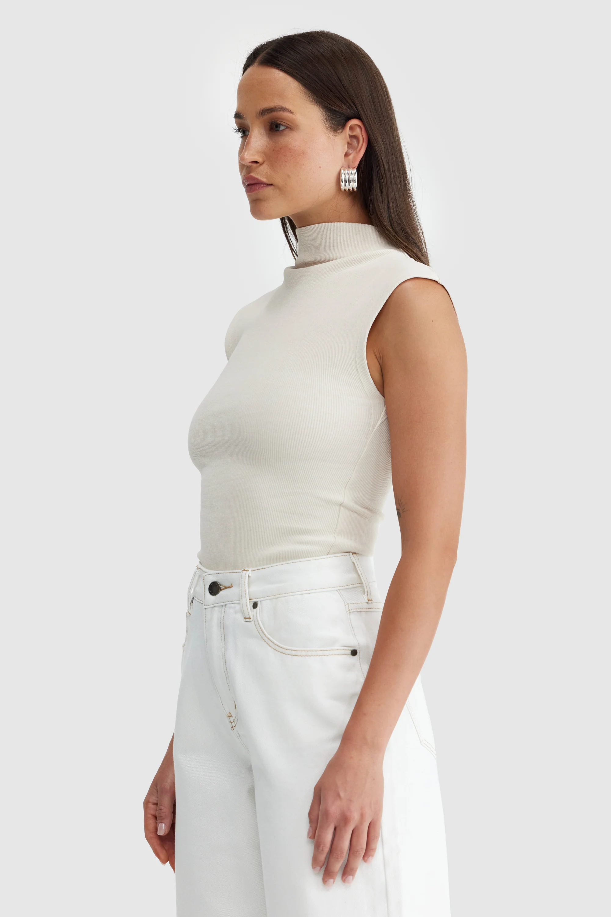 Liv High Neck Rib Top Bone - Image 3