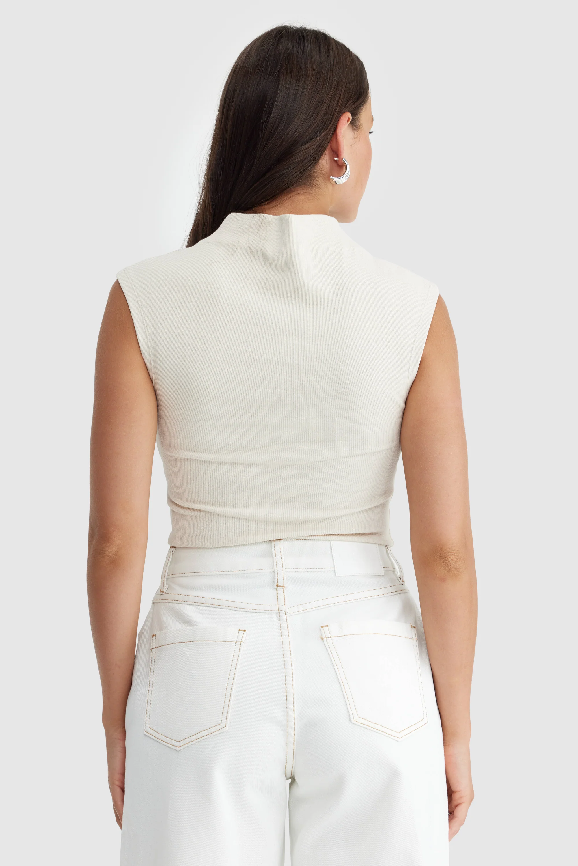 Liv High Neck Rib Top Bone - Image 4