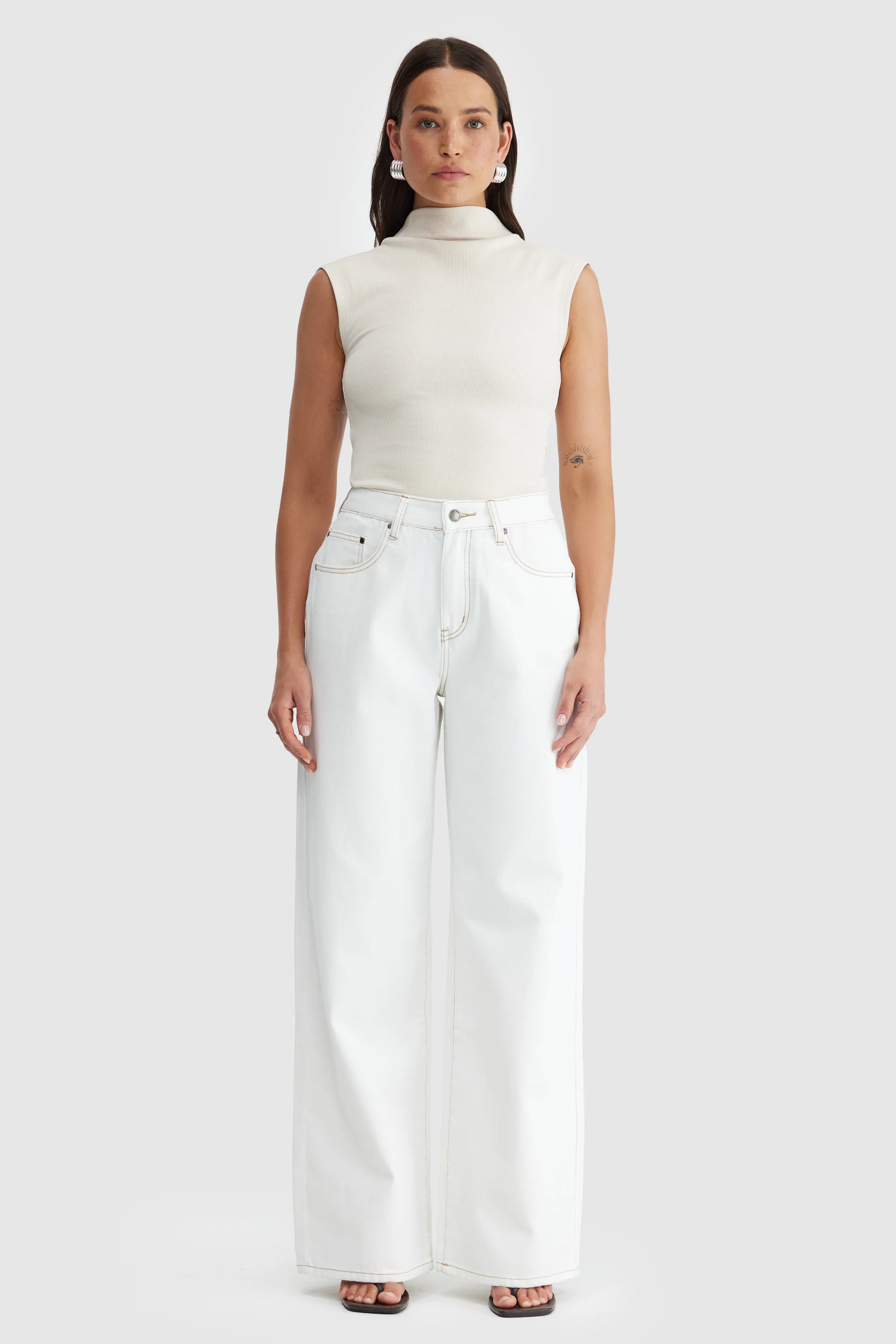 Liv High Neck Rib Top Bone - Image 6