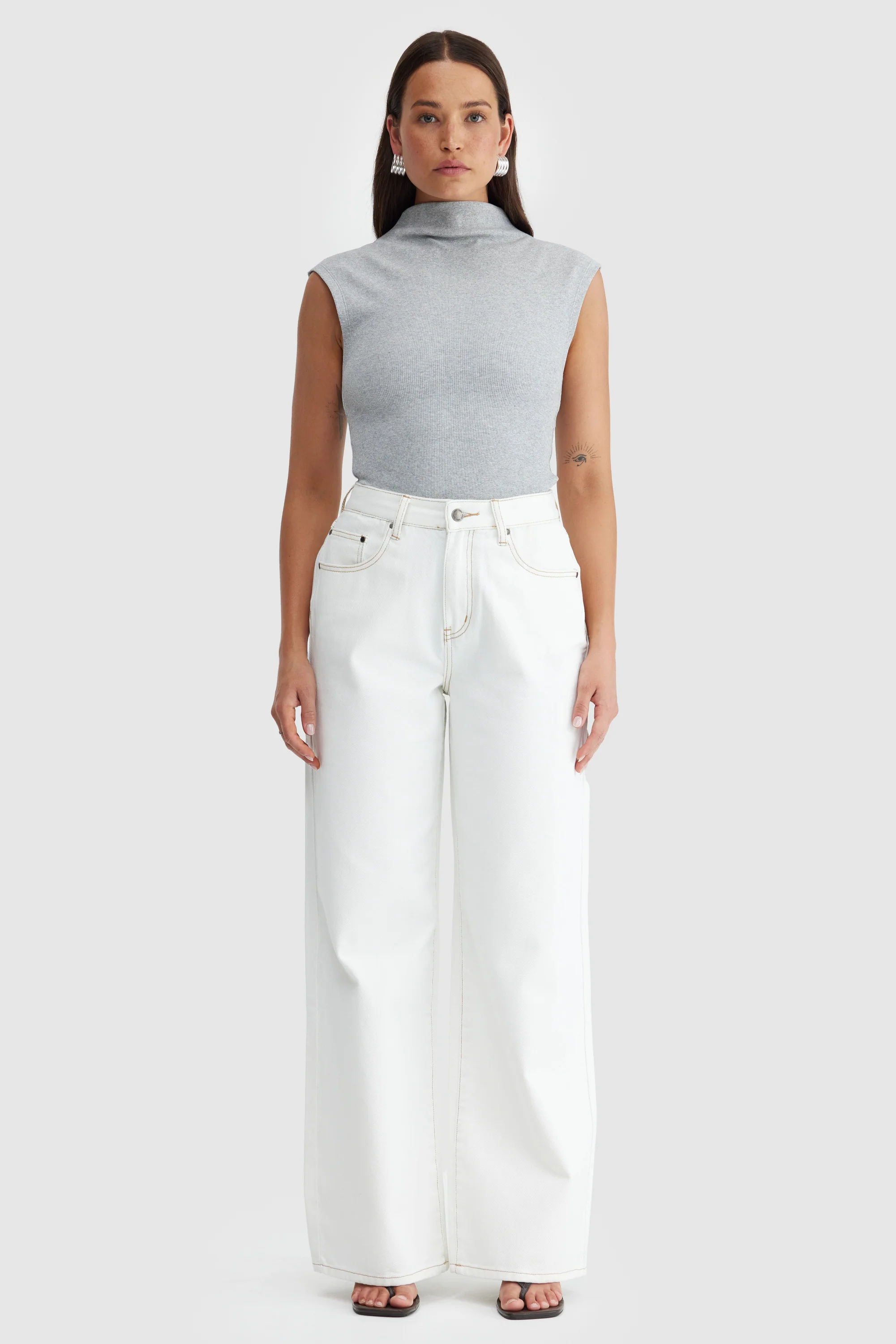 Liv High Neck Rib Top Grey Marle - Image 6