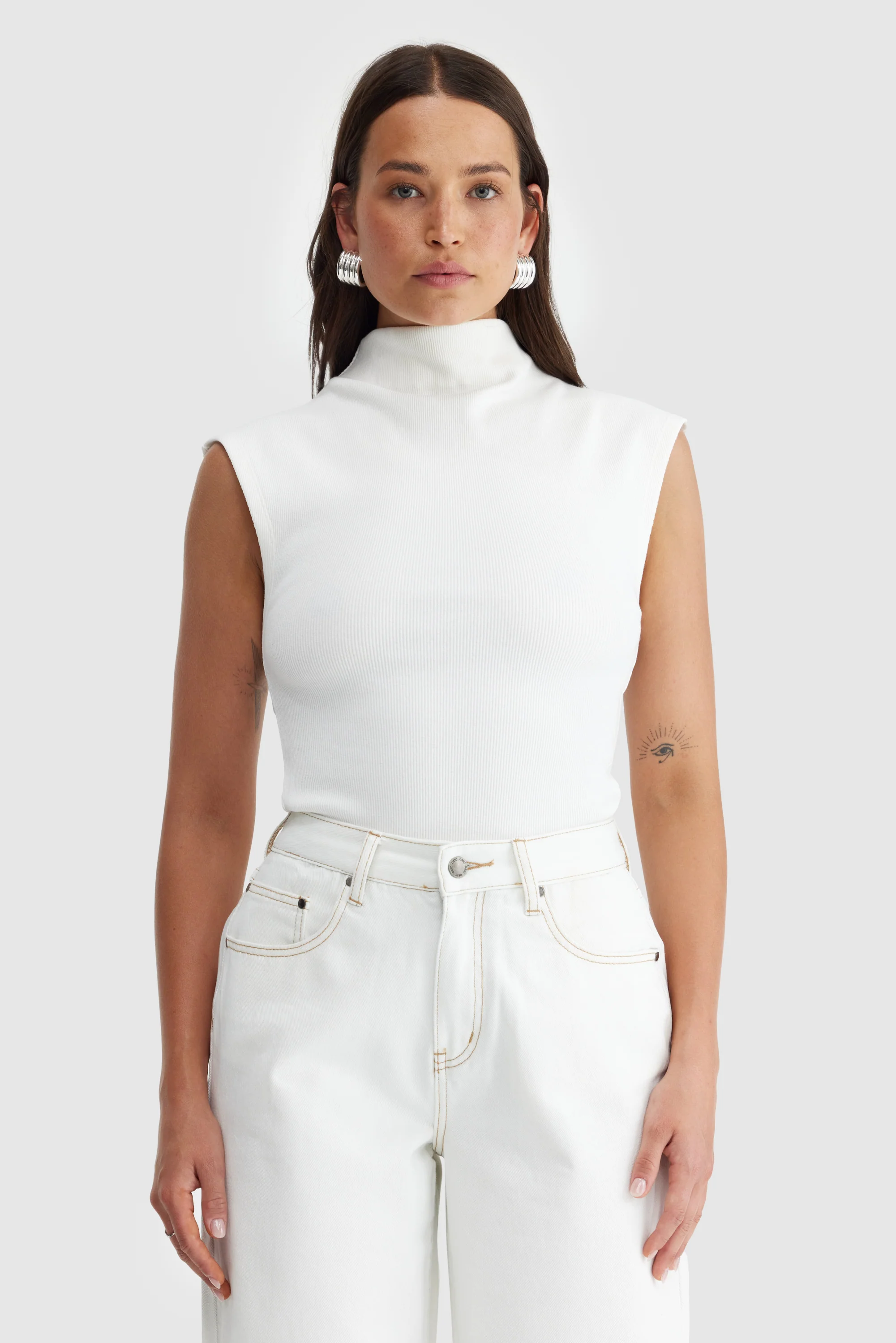 Liv High Neck Rib Top White