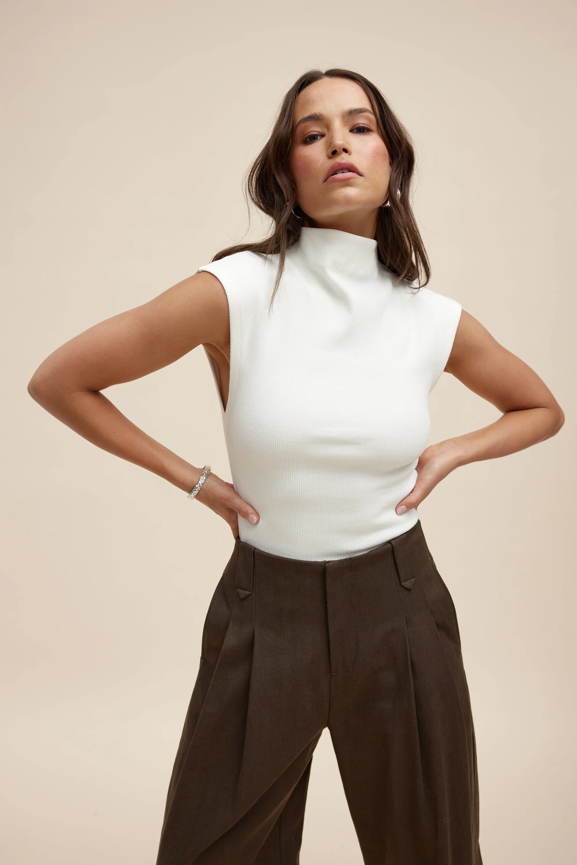 Liv High Neck Rib Top White - Image 2