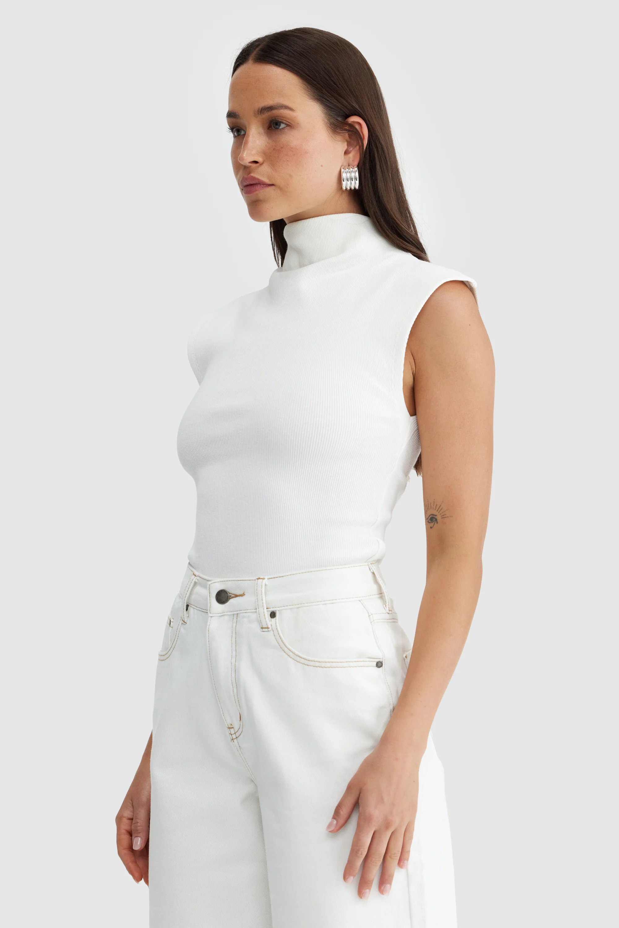 Liv High Neck Rib Top White - Image 3