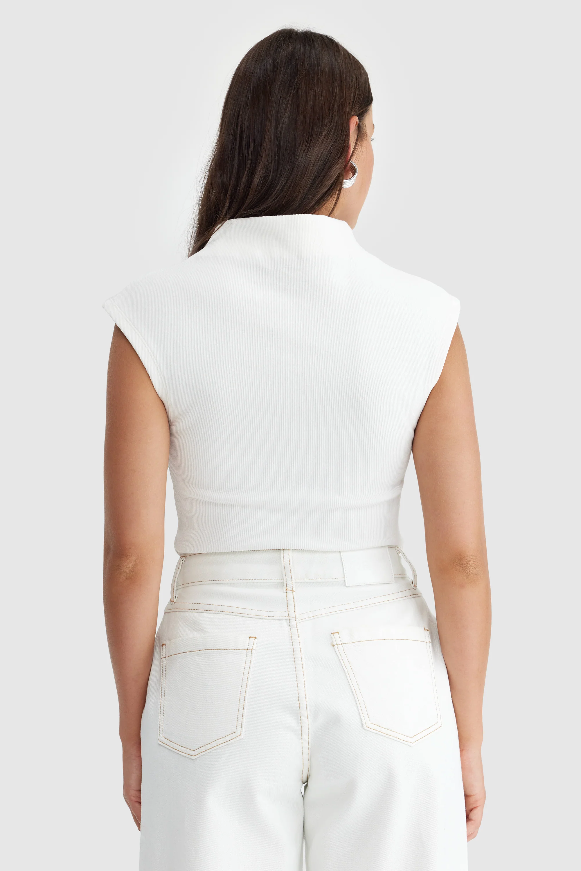 Liv High Neck Rib Top White - Image 4