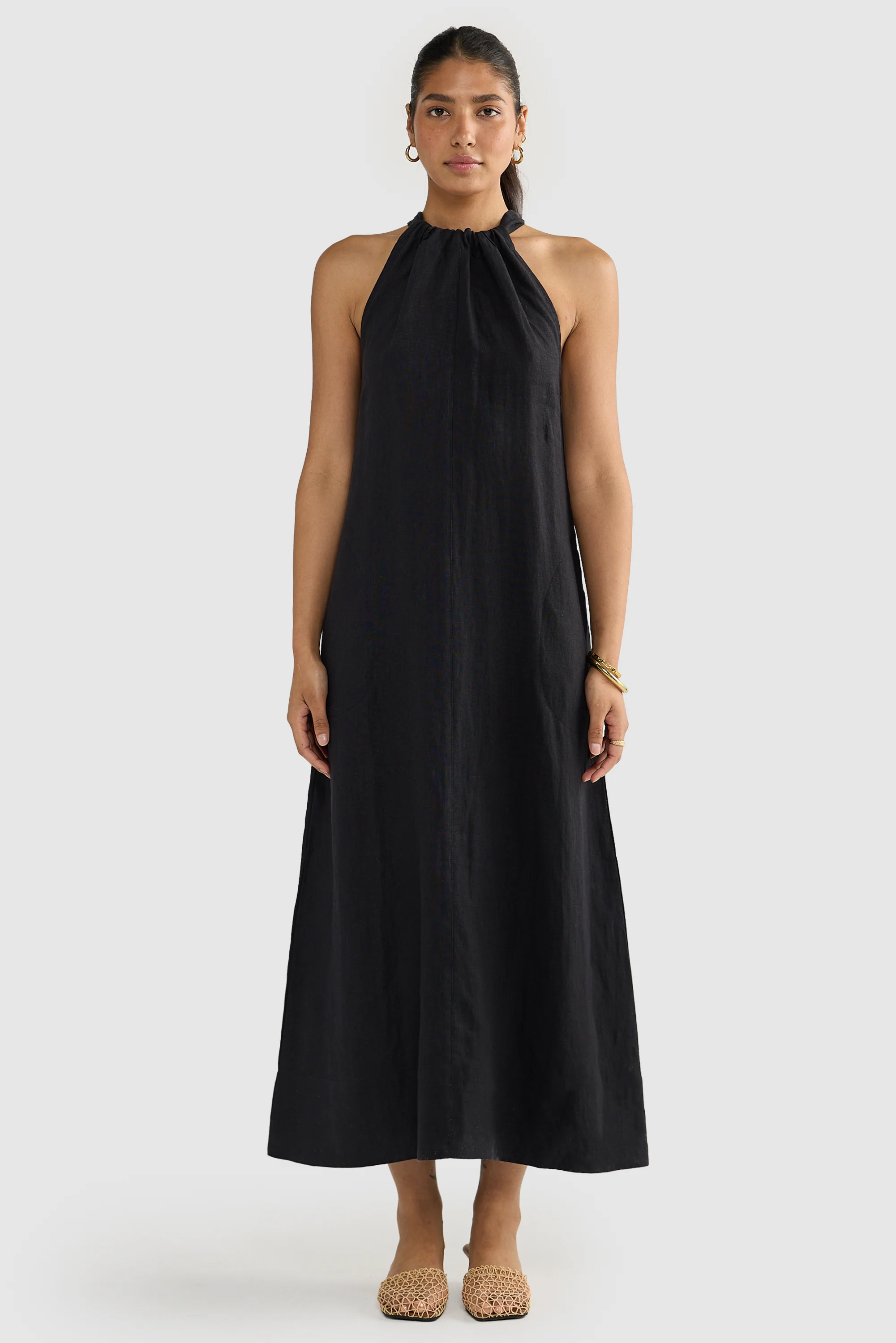 Luna Linen Halter Dress Black