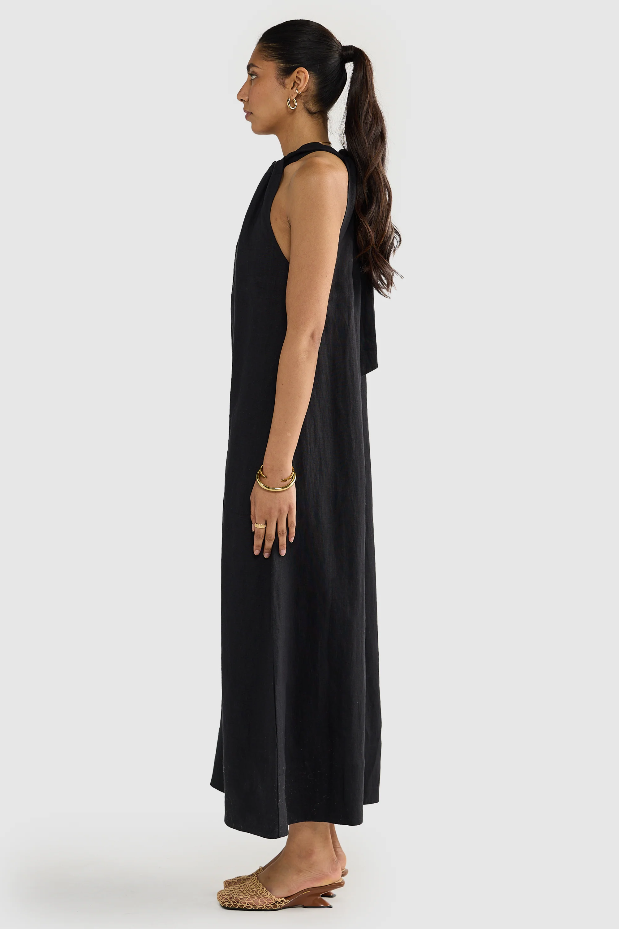 Luna Linen Halter Dress Black - Image 6
