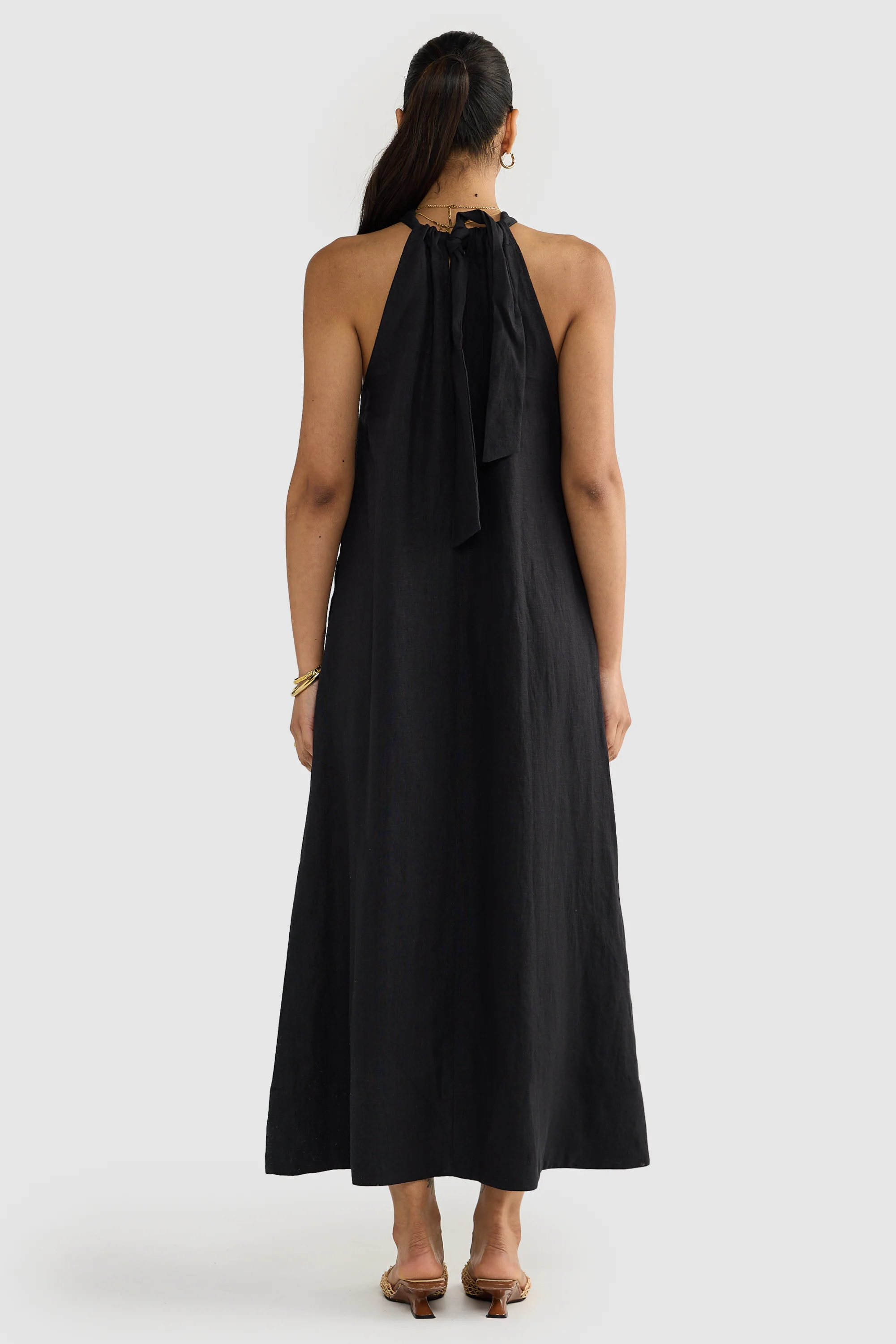 Luna Linen Halter Dress Black - Image 7