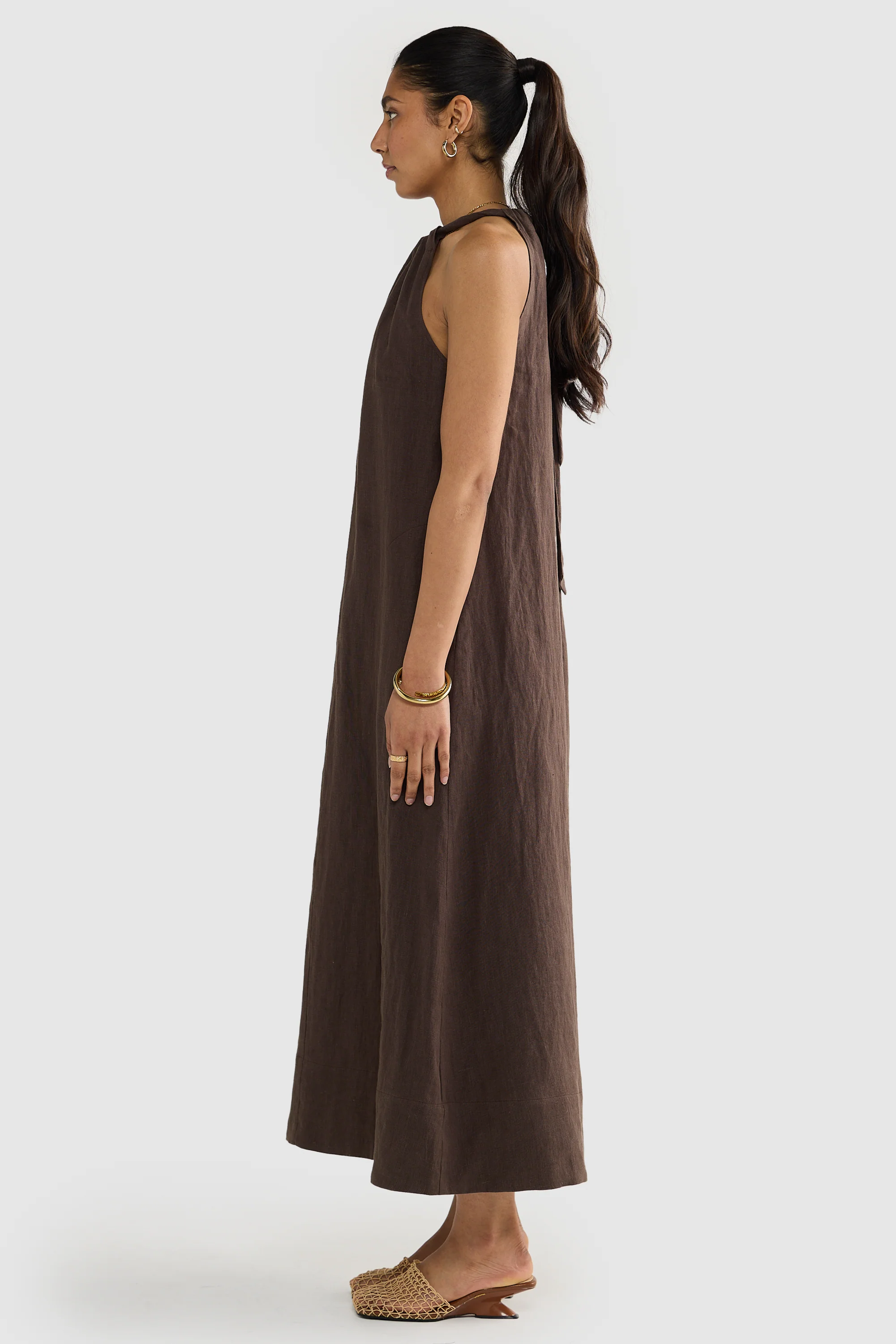 Luna Linen Full Length Halter Dress Carob - Image 6