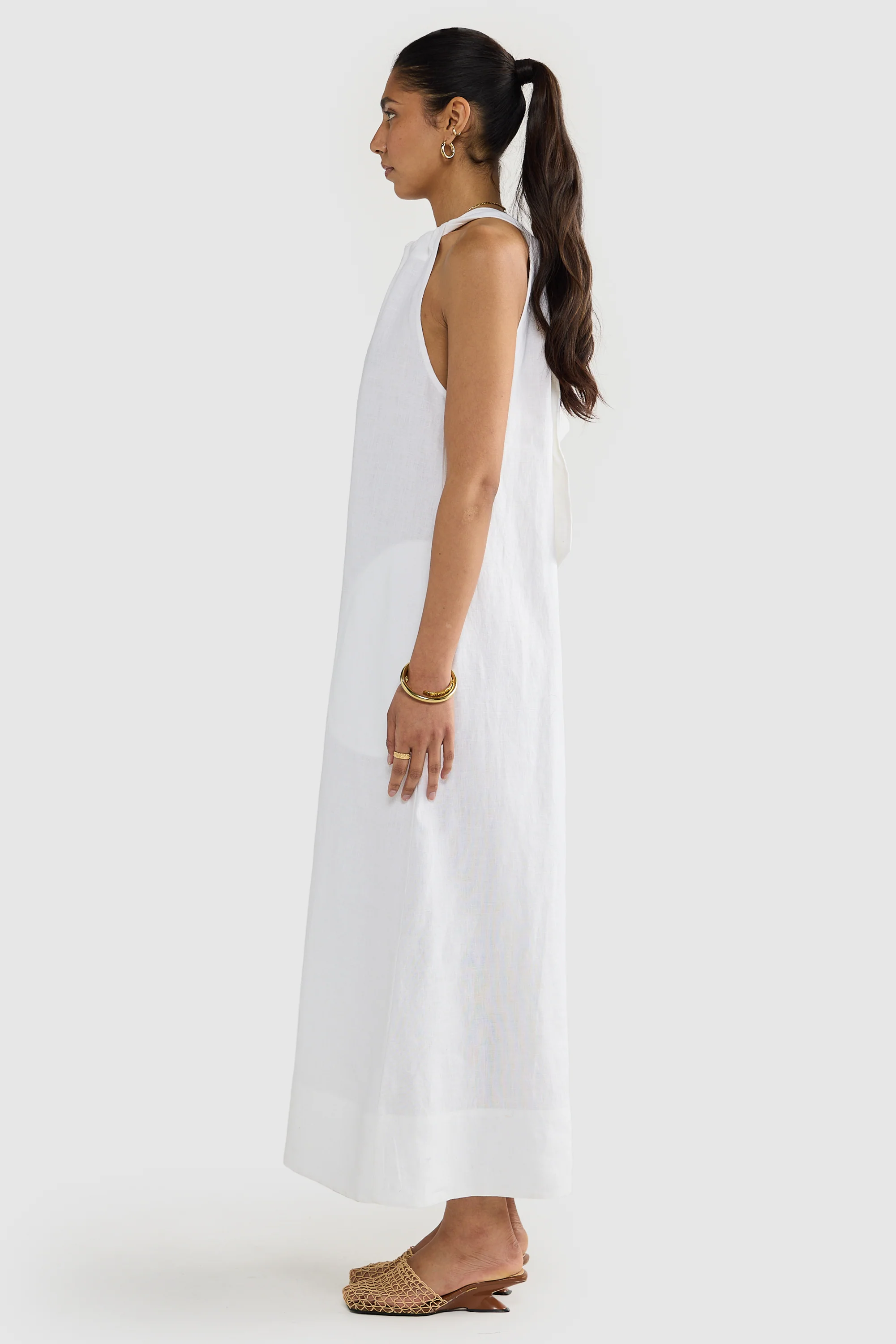 Luna Linen Full Length Halter Dress White - Image 4