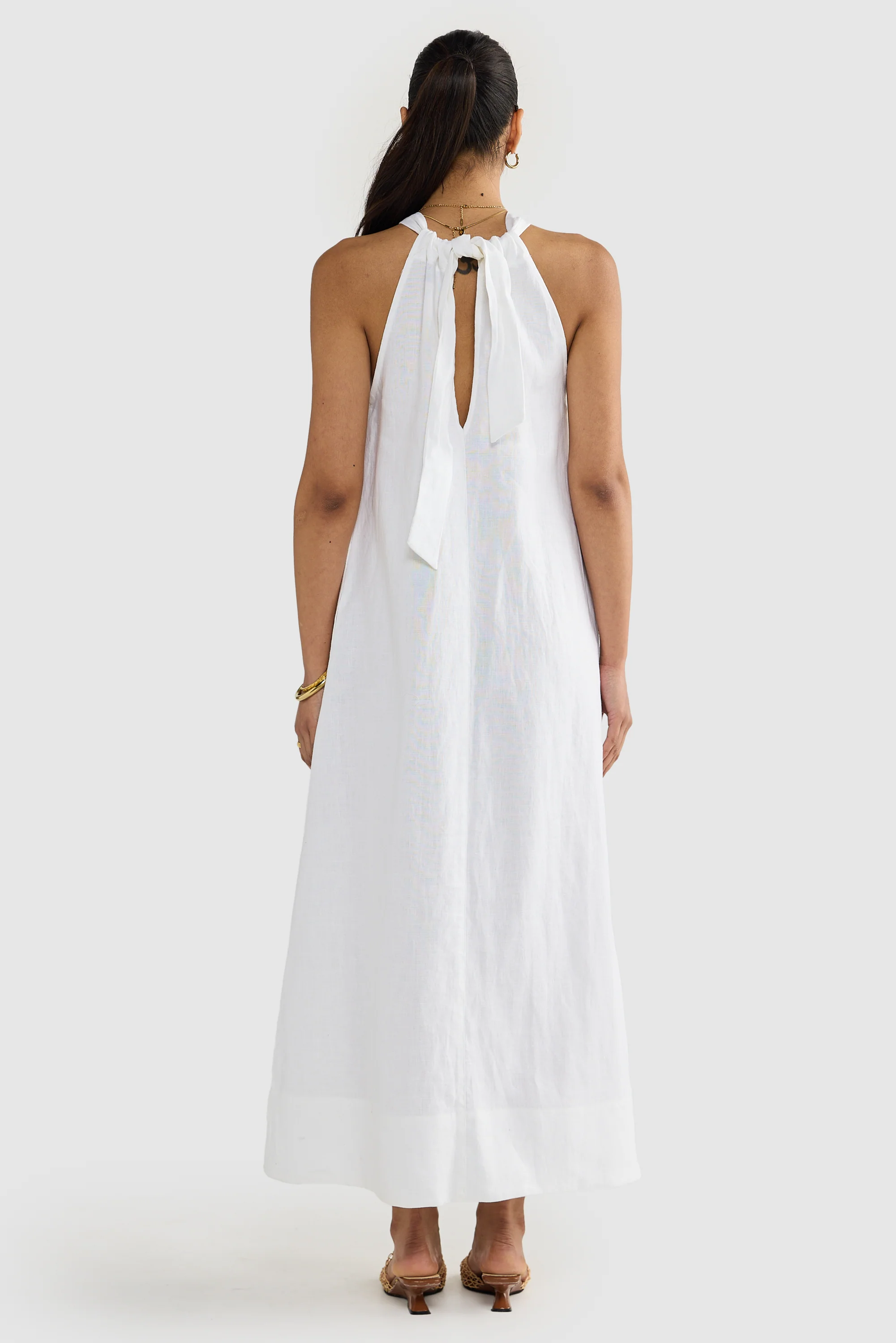 Luna Linen Full Length Halter Dress White - Image 5