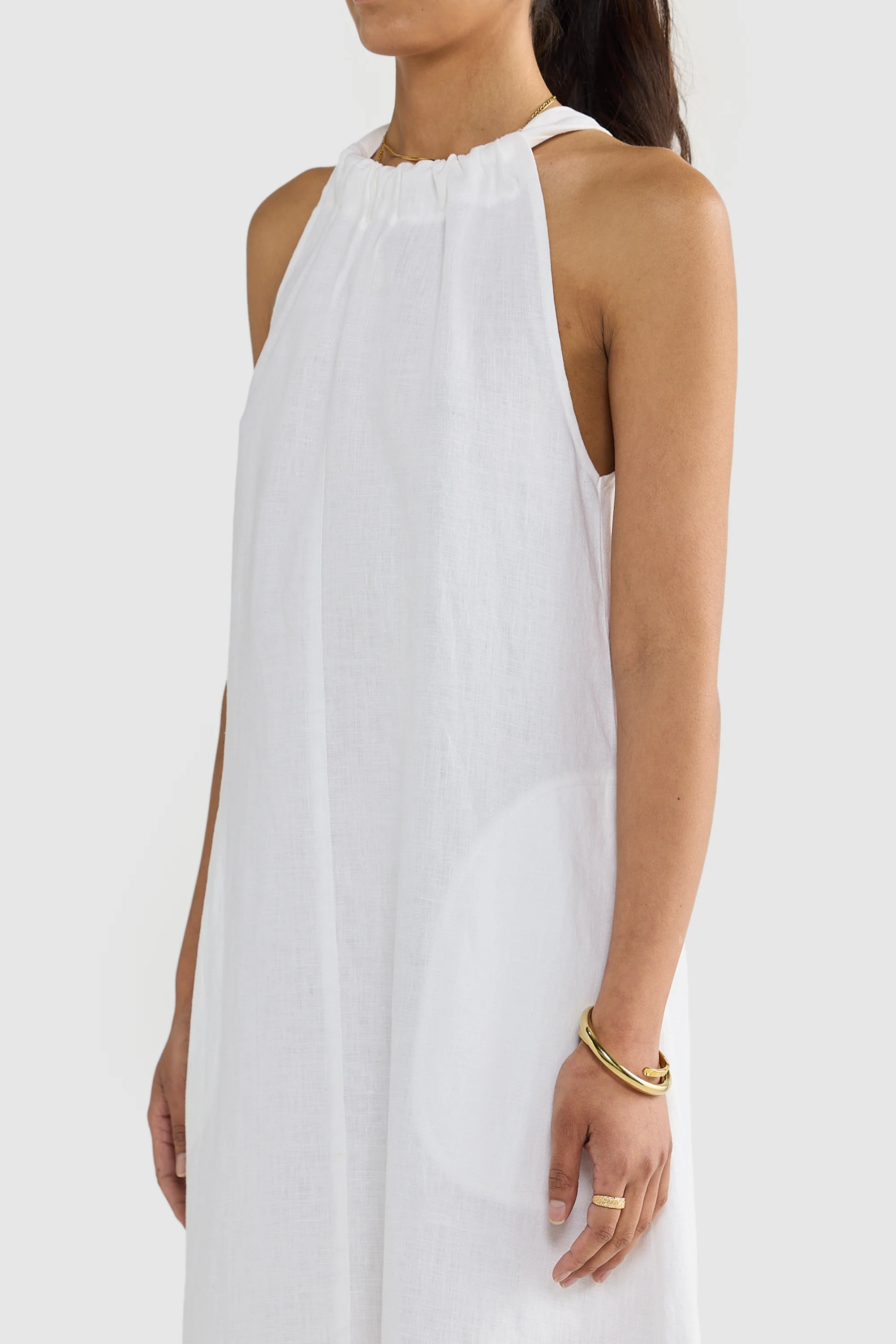 Luna Linen Full Length Halter Dress White - Image 6