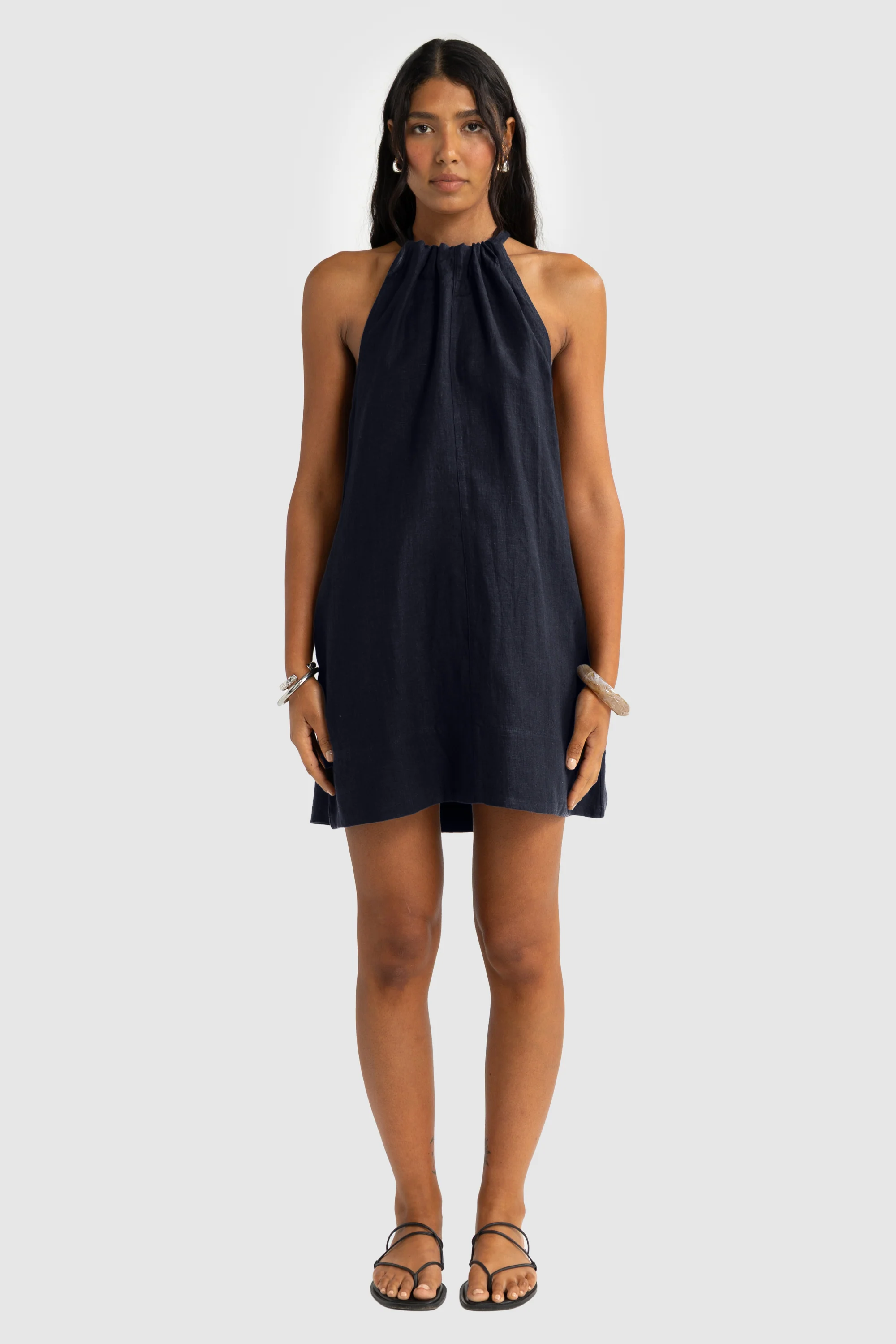Luna Linen Mini Dress French Navy - Image 2