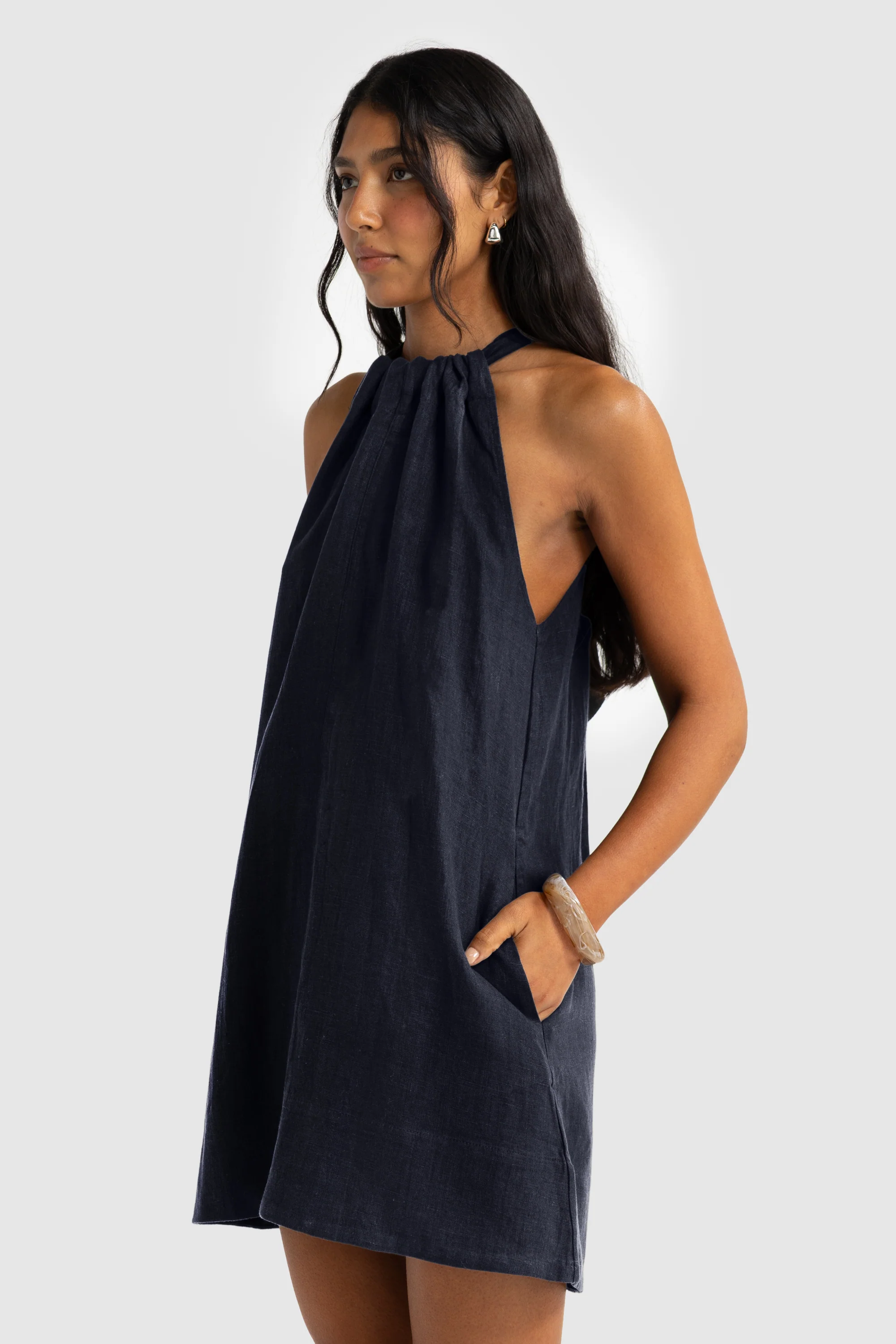 Luna Linen Mini Dress French Navy - Image 3