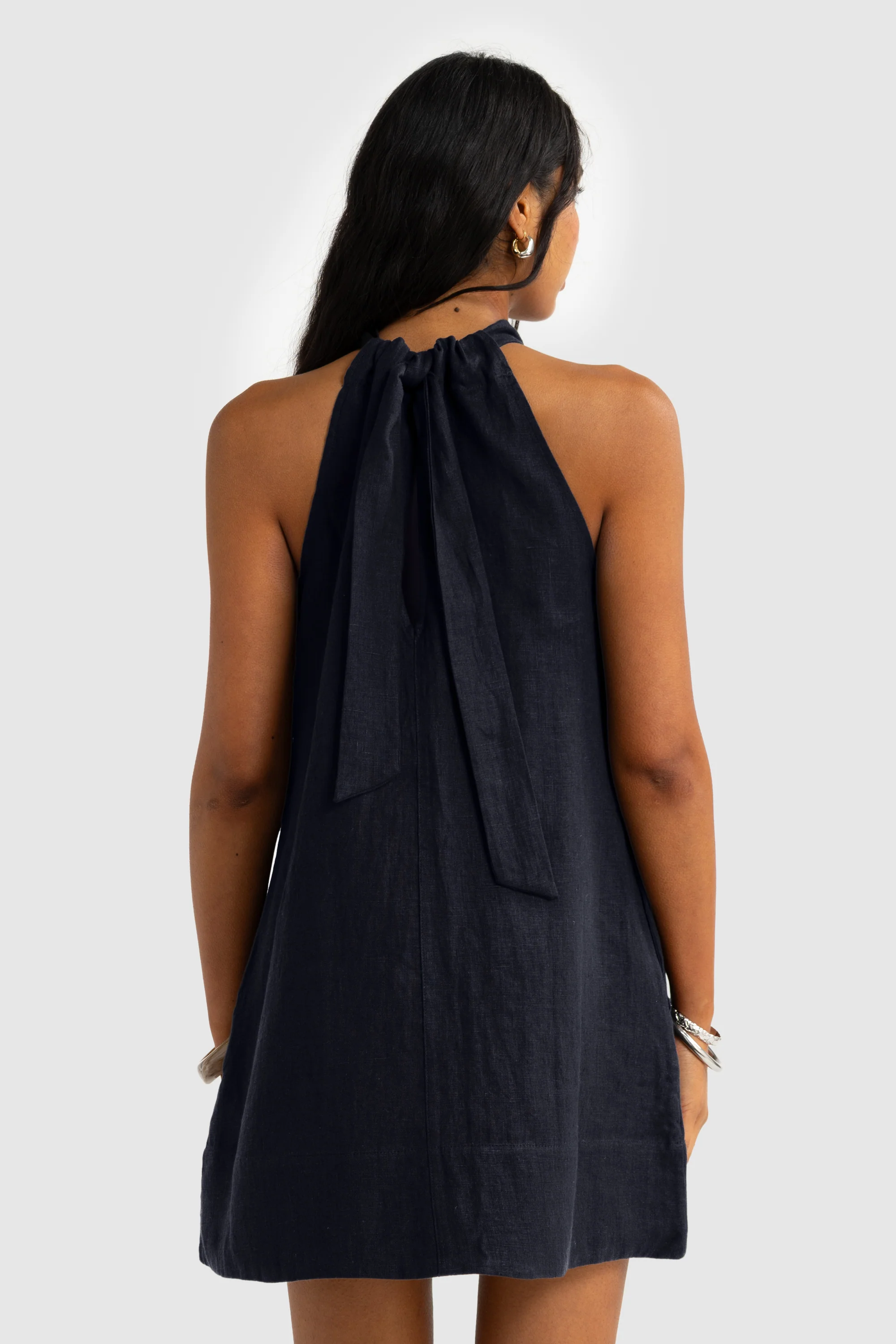 Luna Linen Mini Dress French Navy - Image 5