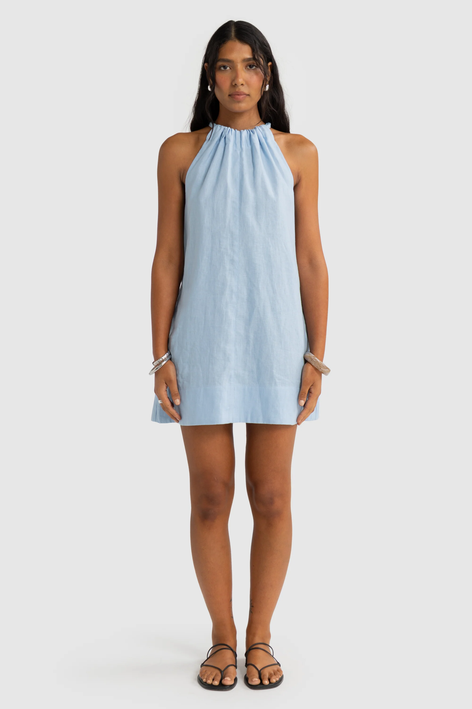 Luna Linen Mini Dress Powder Blue
