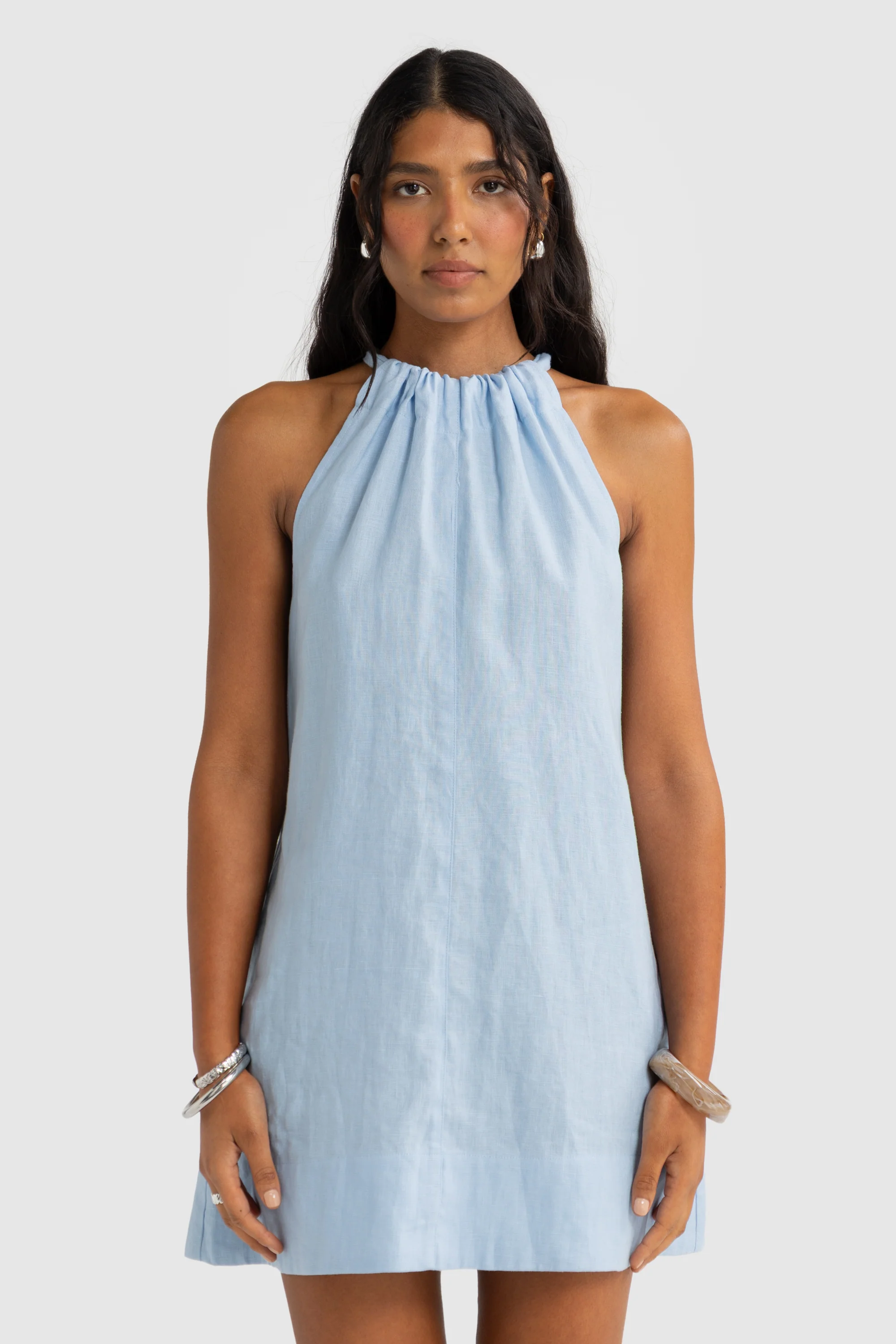 Luna Linen Mini Dress Powder Blue - Image 3