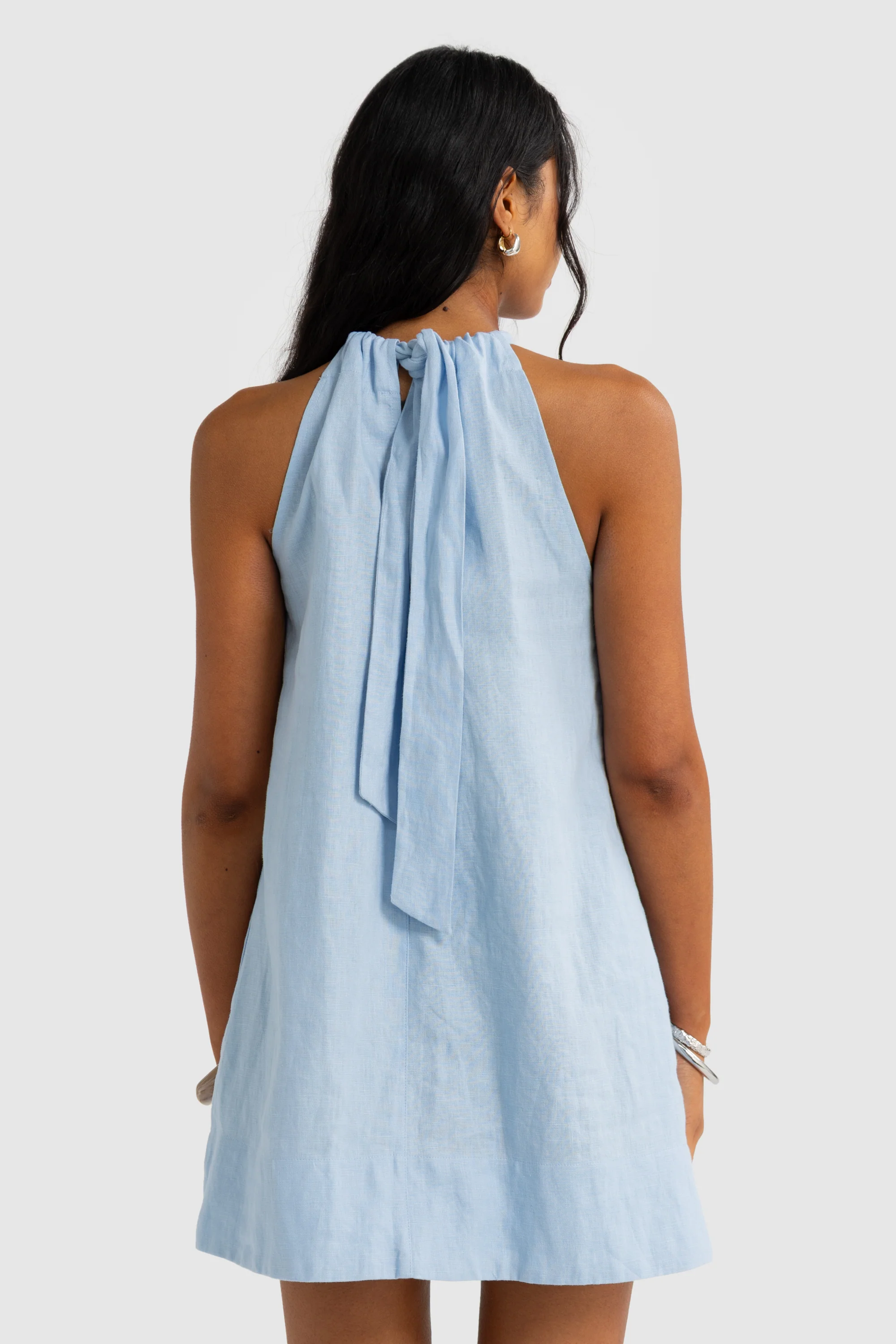 Luna Linen Mini Dress Powder Blue - Image 6