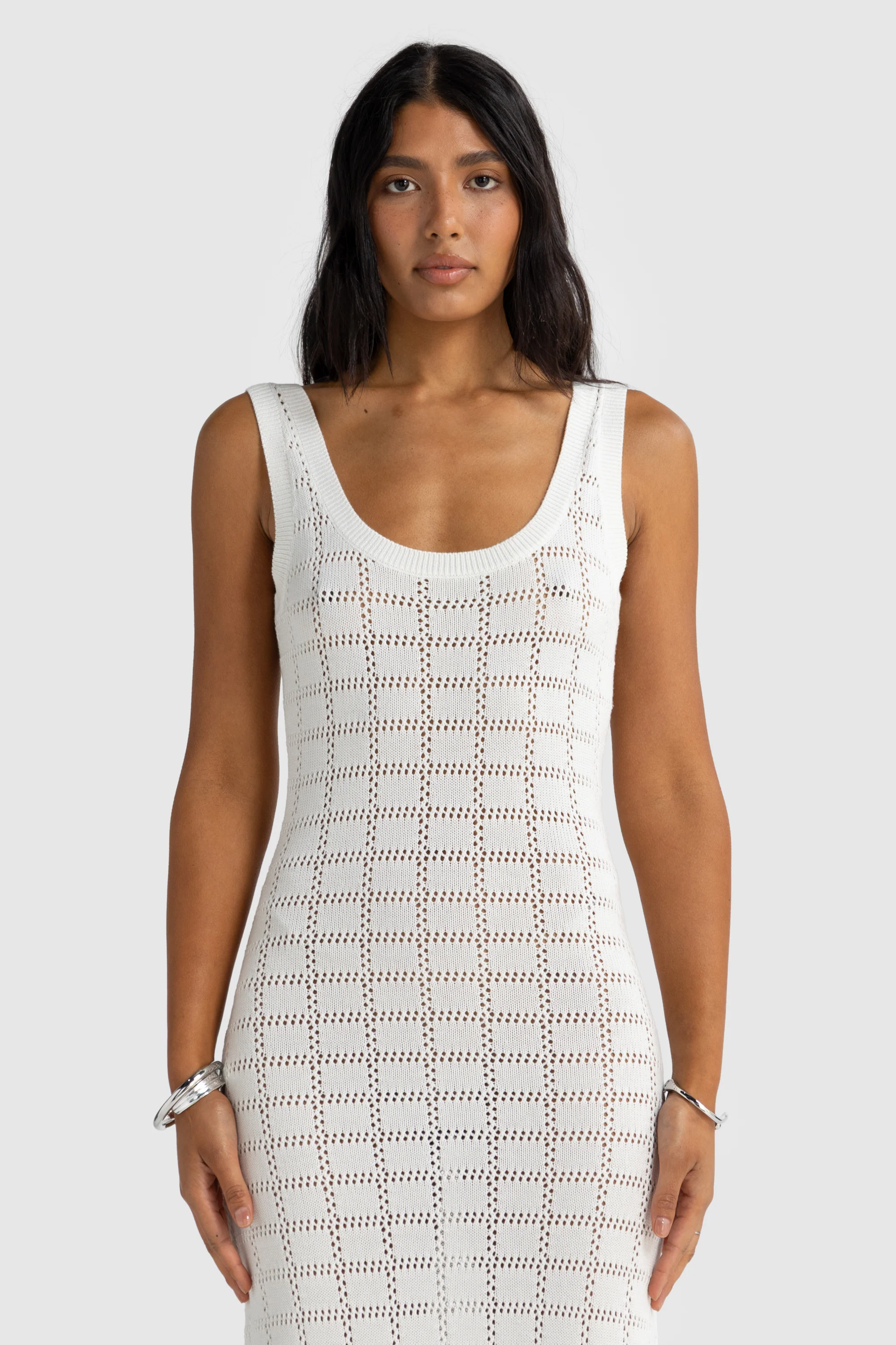 Melia Geo Knit Dress Chalk - Image 3