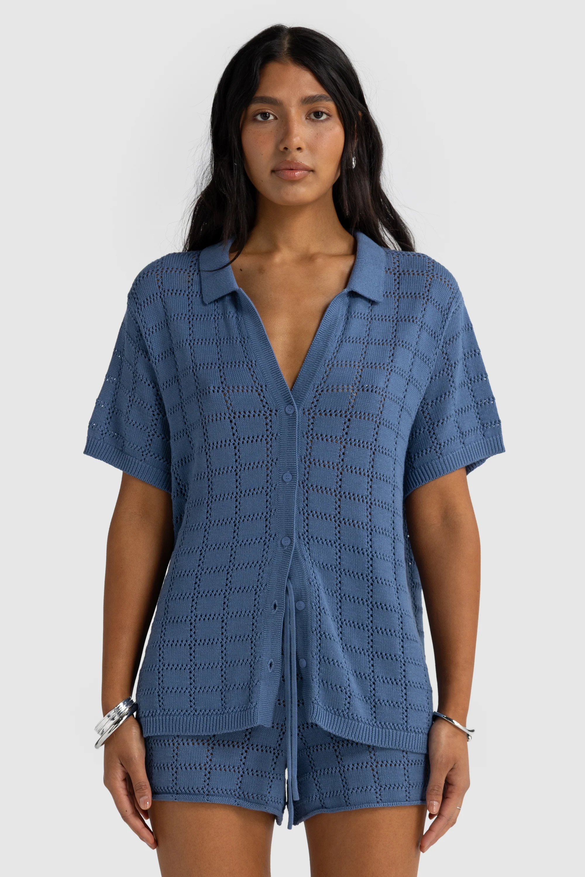 Melia Geo Knit Shirt Harbour Blue