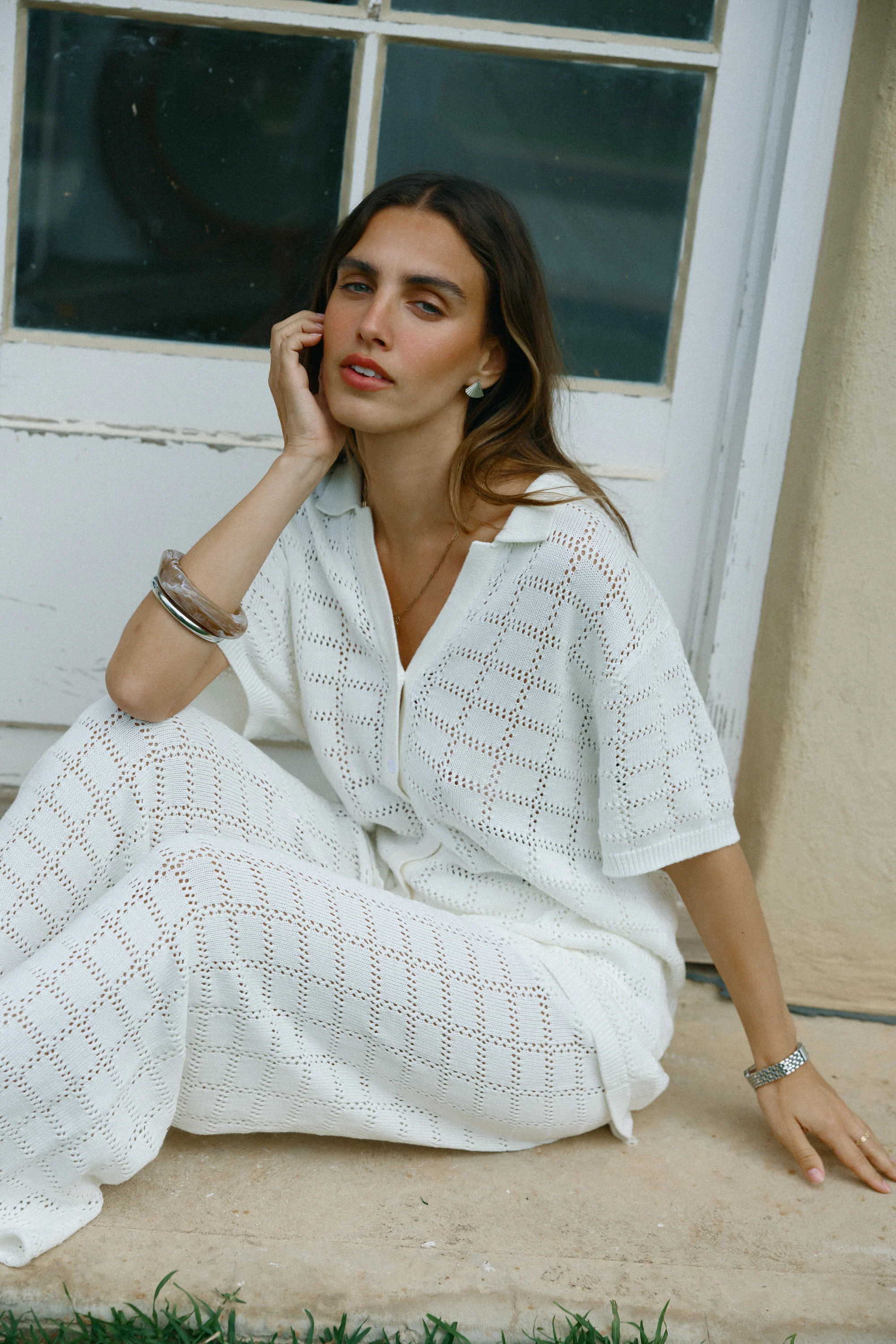 Melia Geo Knit Shirt Chalk - Image 2