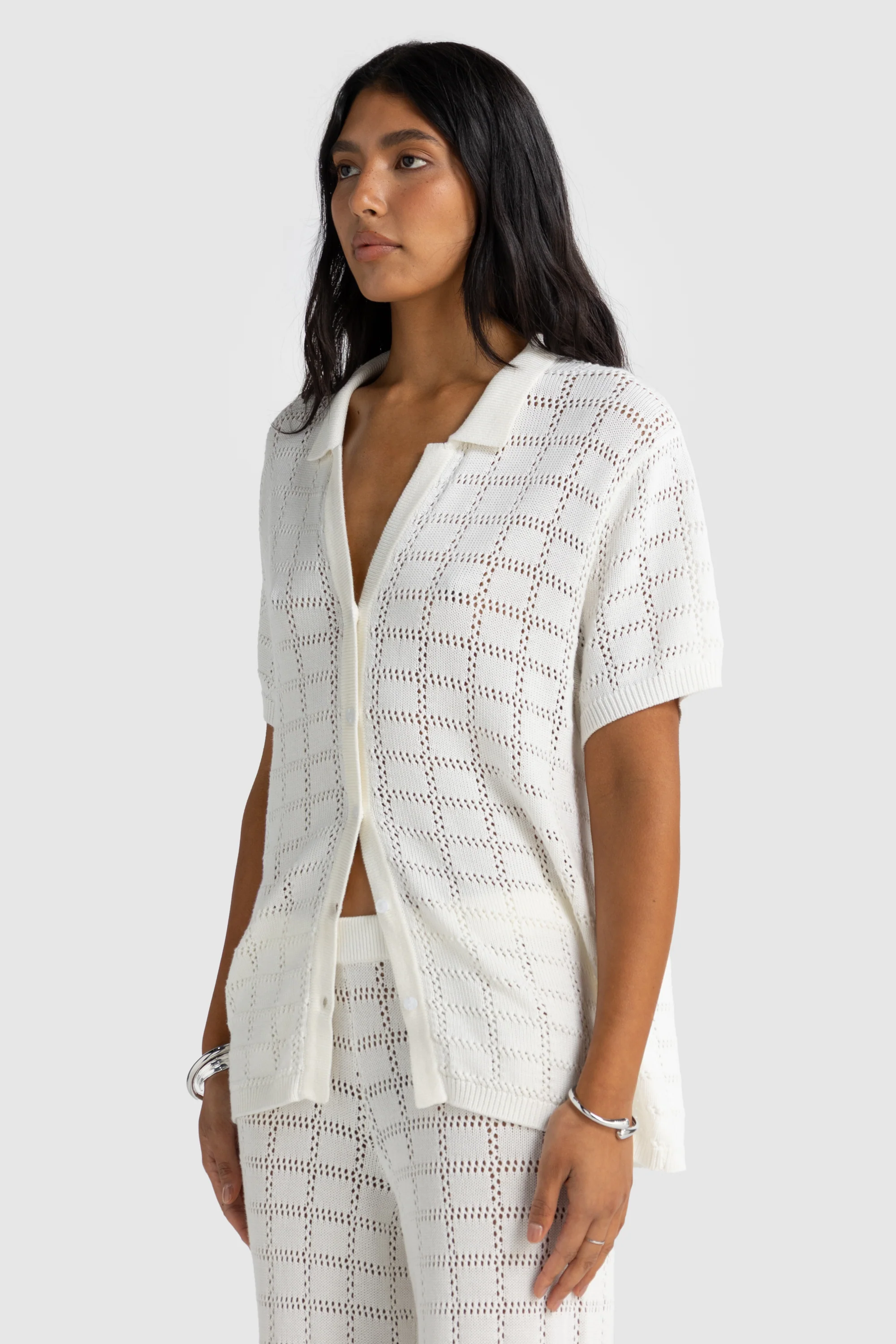 Melia Geo Knit Shirt Chalk - Image 3