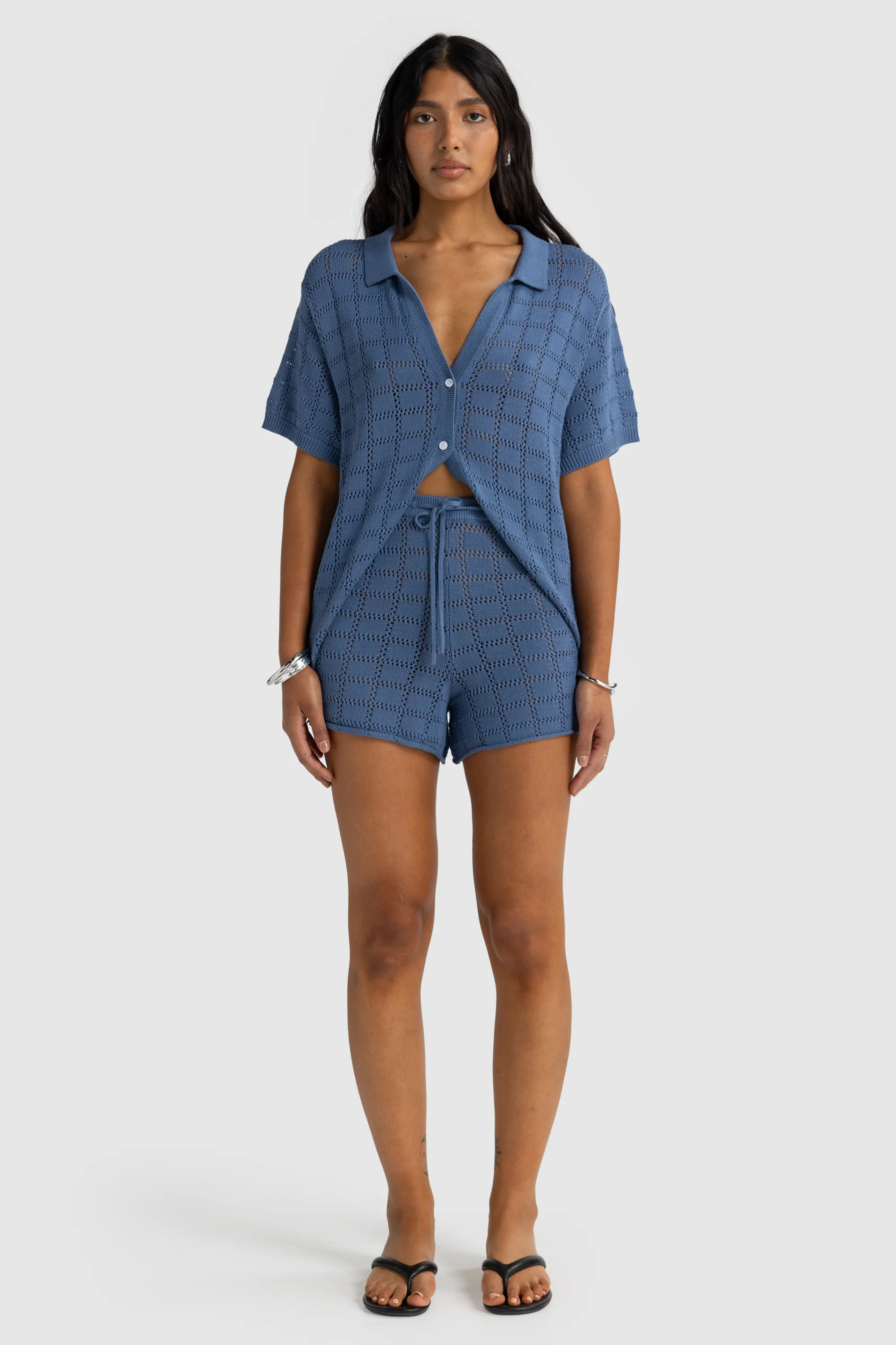 Melia Geo Knit Shorts Harbour Blue
