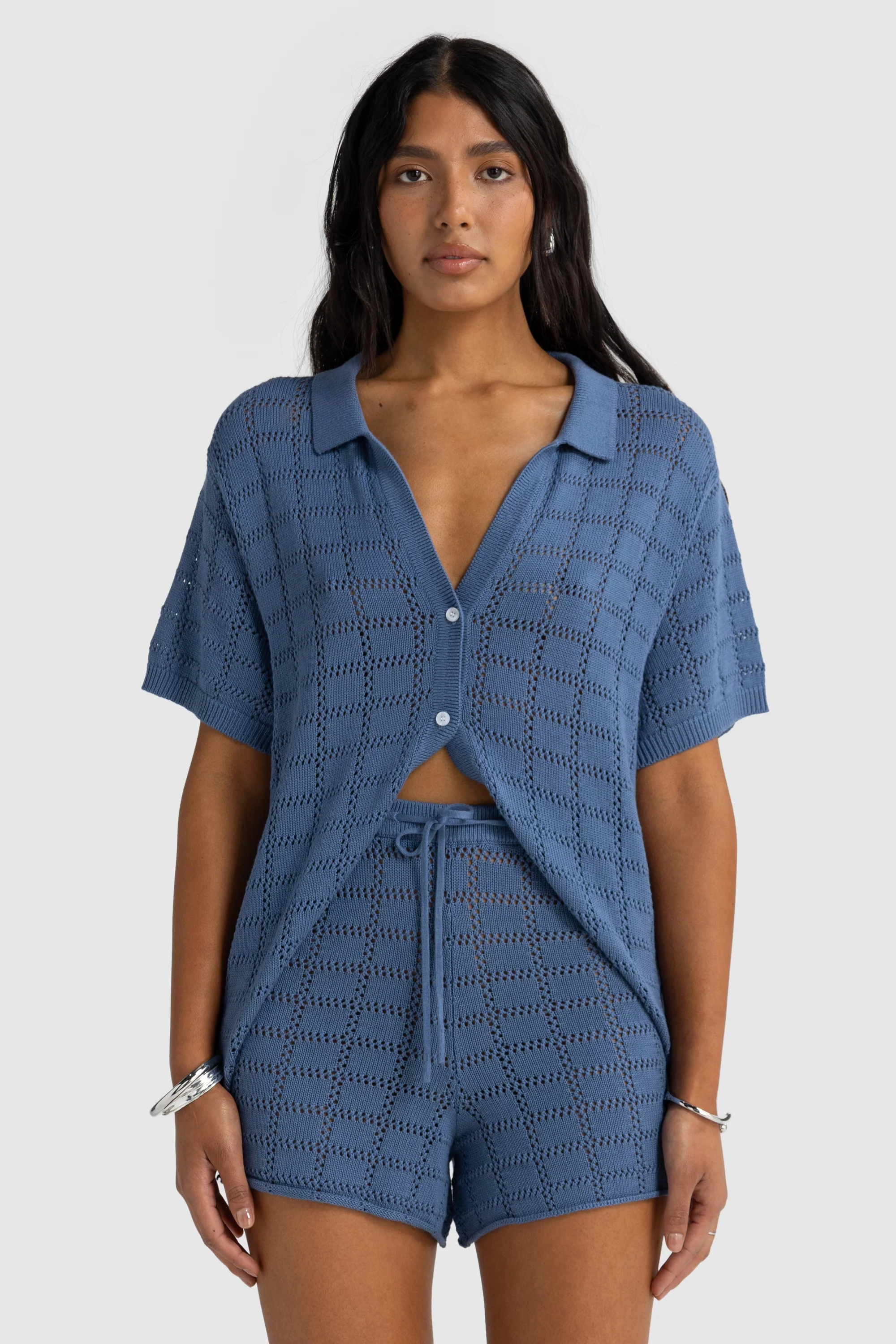 Melia Geo Knit Shorts Harbour Blue - Image 3